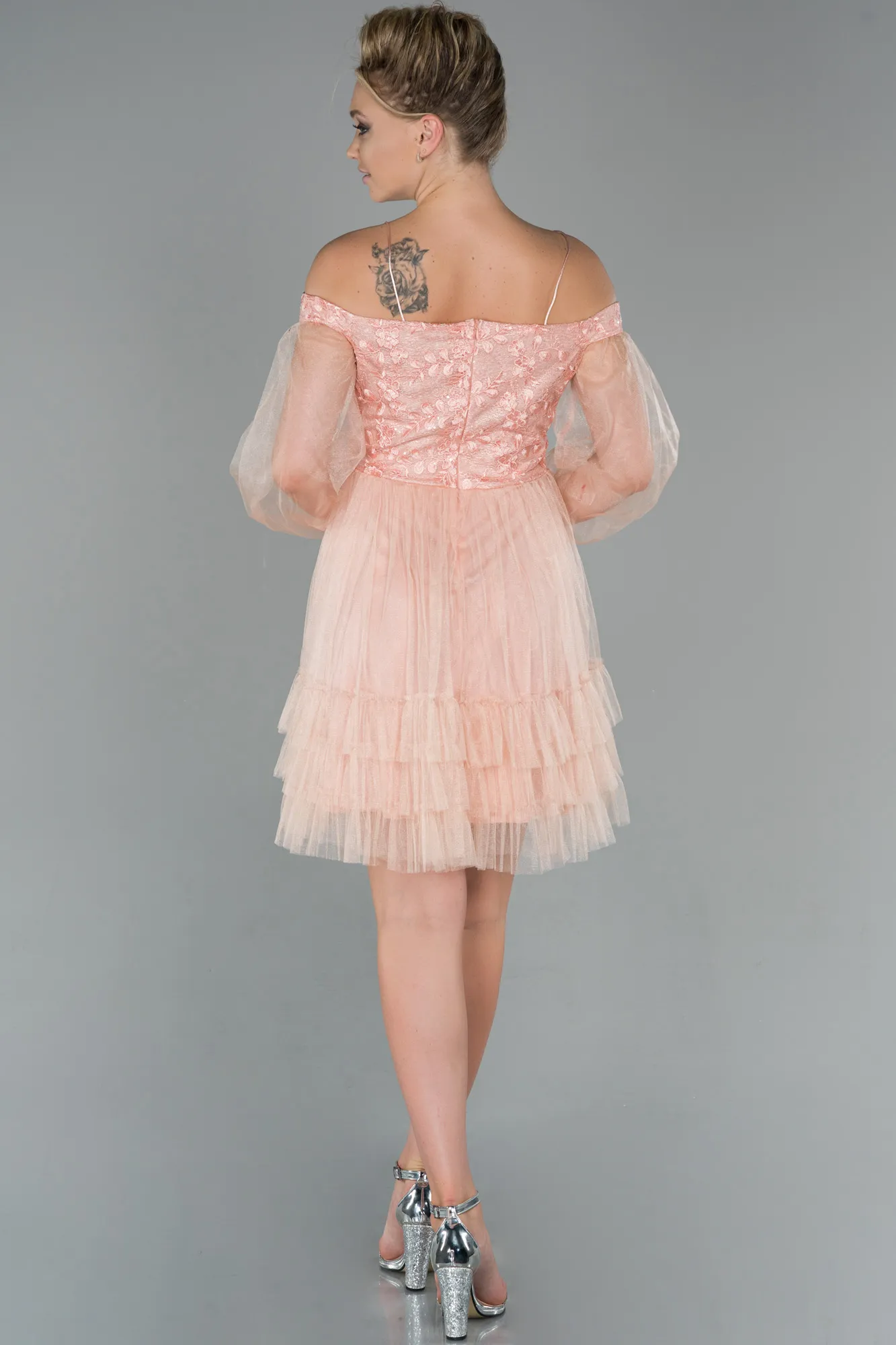 Salmon-Short Invitation Dress ABK992