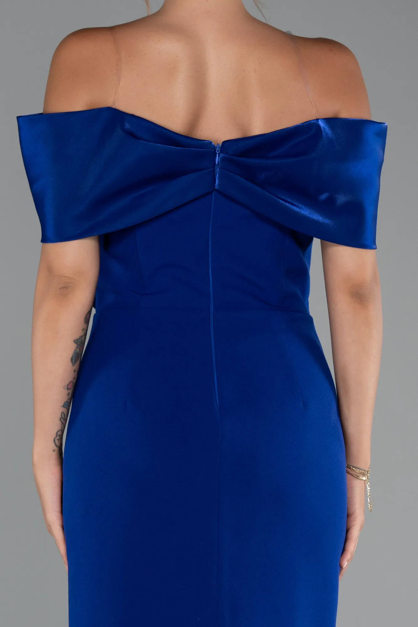 Sax Blue-Boat Neck Midi Cocktail Dress ABK2263