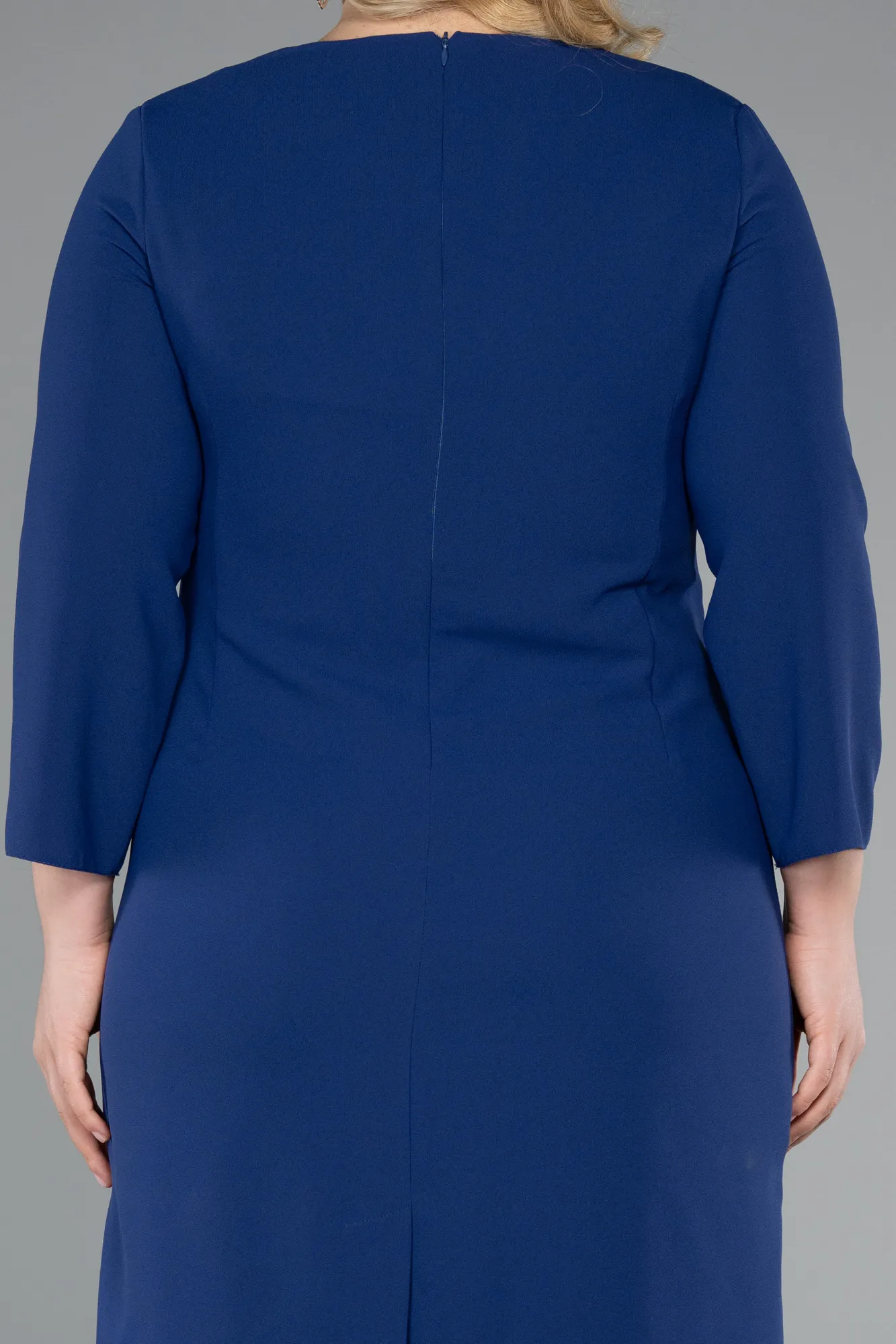 Sax Blue-Capri Sleeve Midi Plus Size Invitation Dress ABK2197