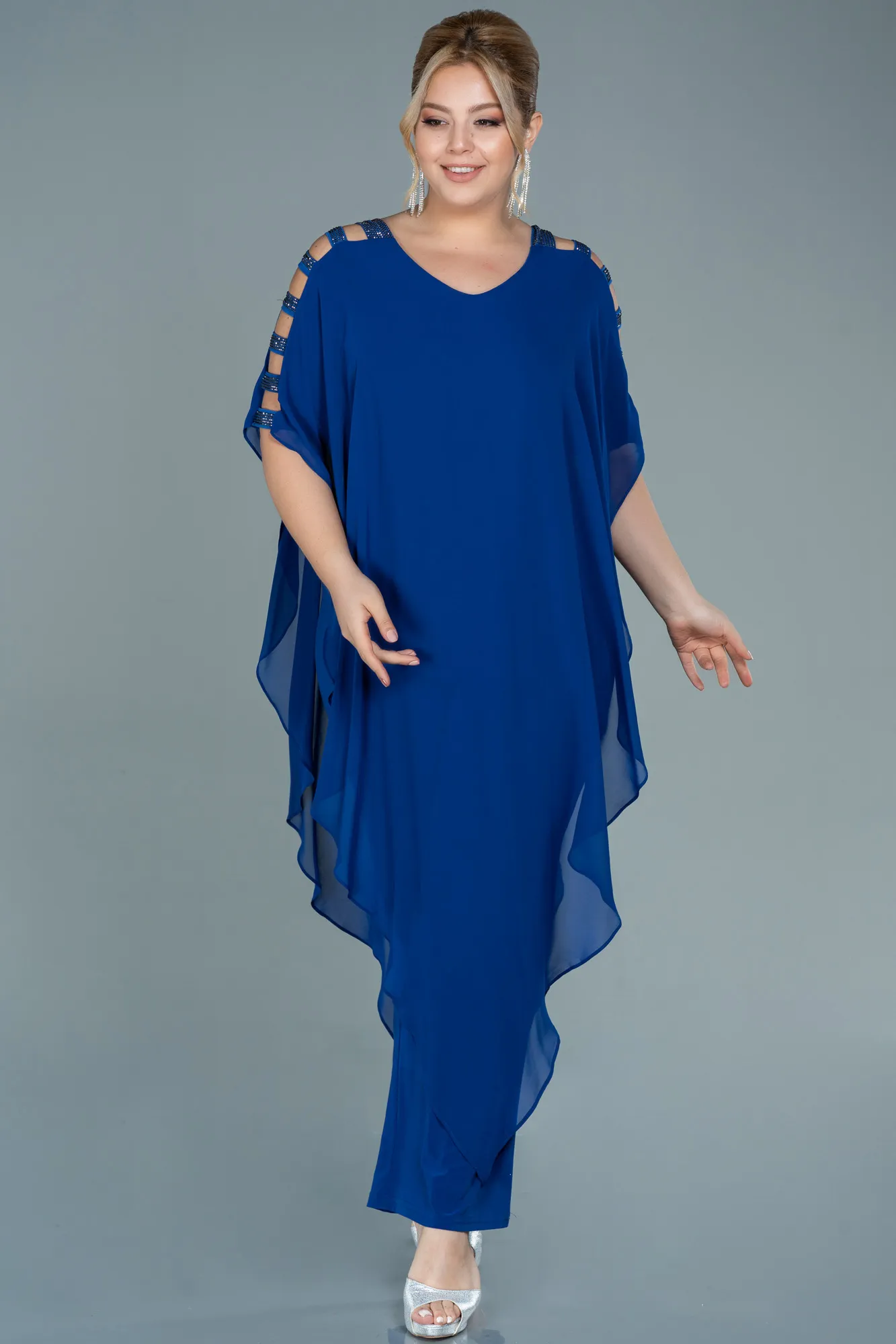 Sax Blue-Chiffon Plus Size Evening Dress ABT080