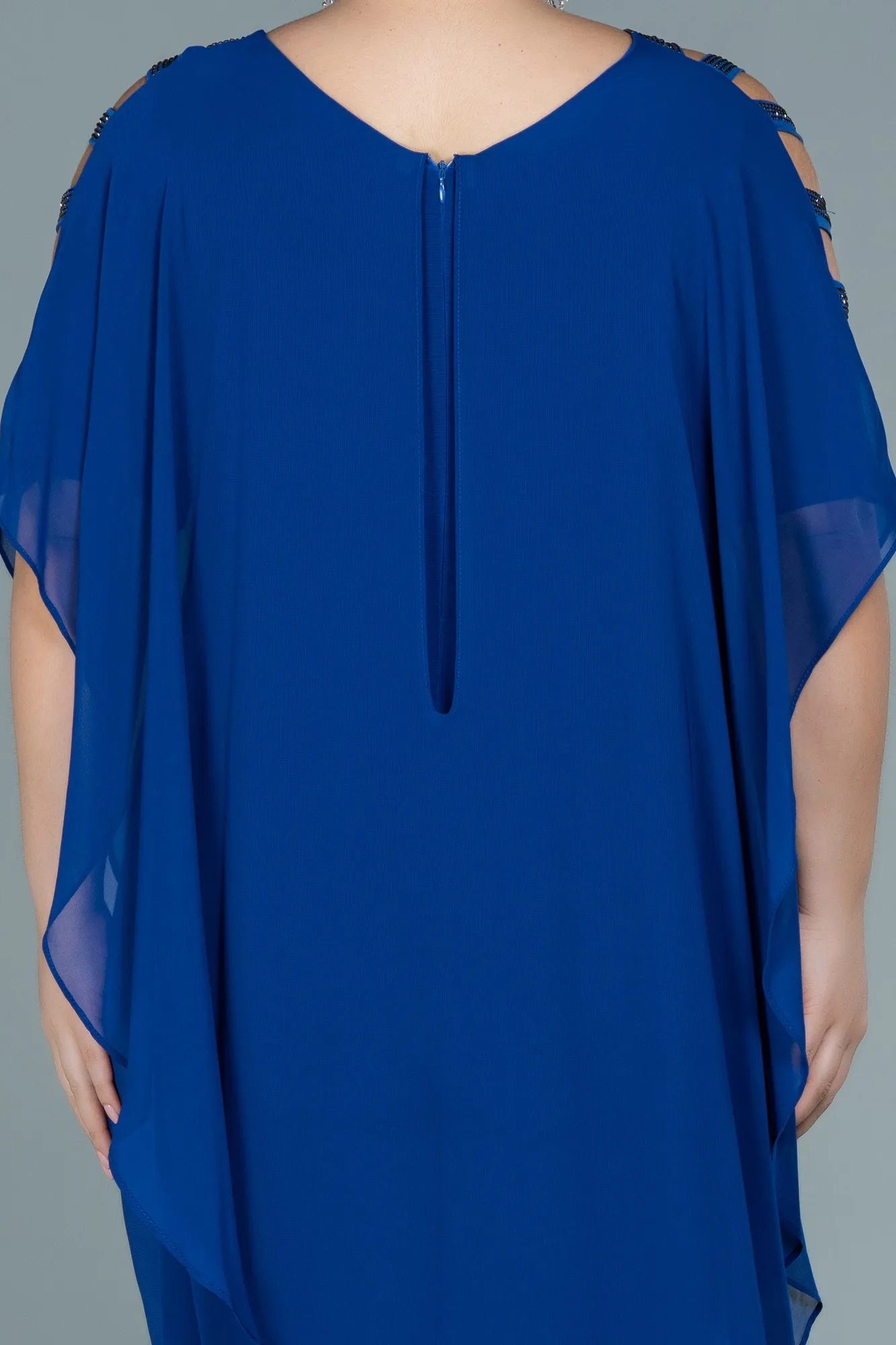 Sax Blue-Chiffon Plus Size Evening Dress ABT080