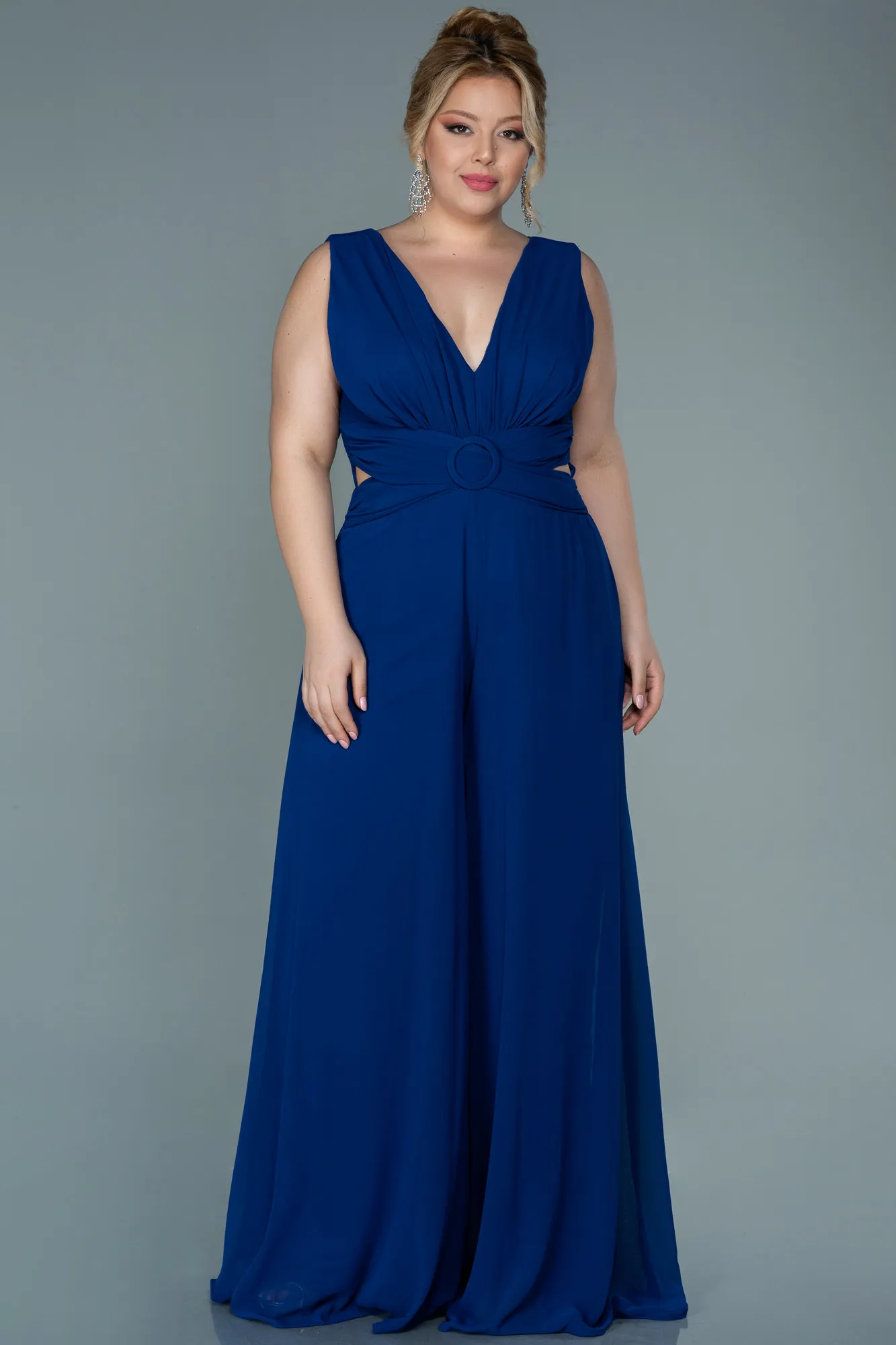 Sax Blue-Chiffon Plus Size Evening Dress ABT082