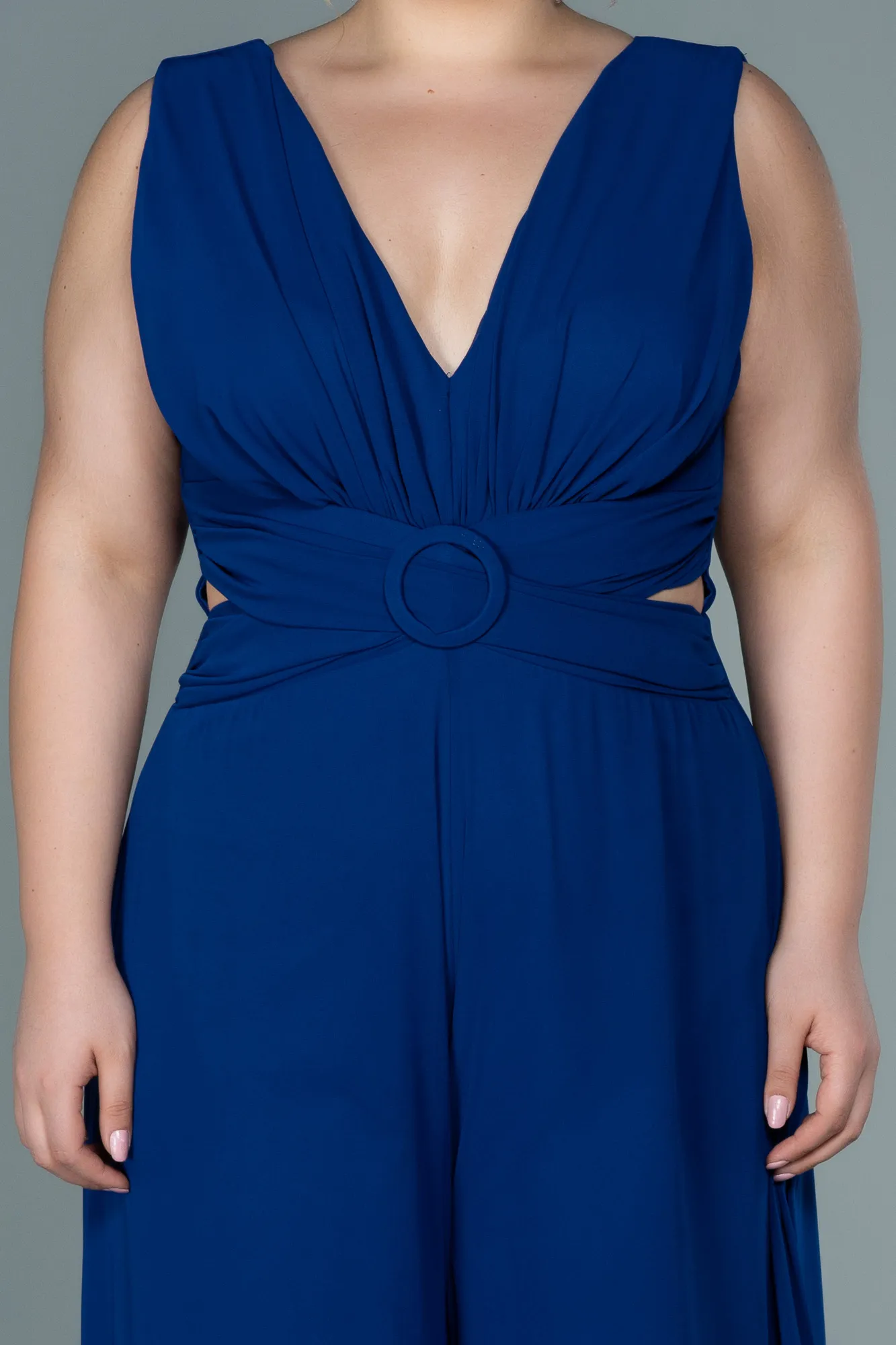 Sax Blue-Chiffon Plus Size Evening Dress ABT082