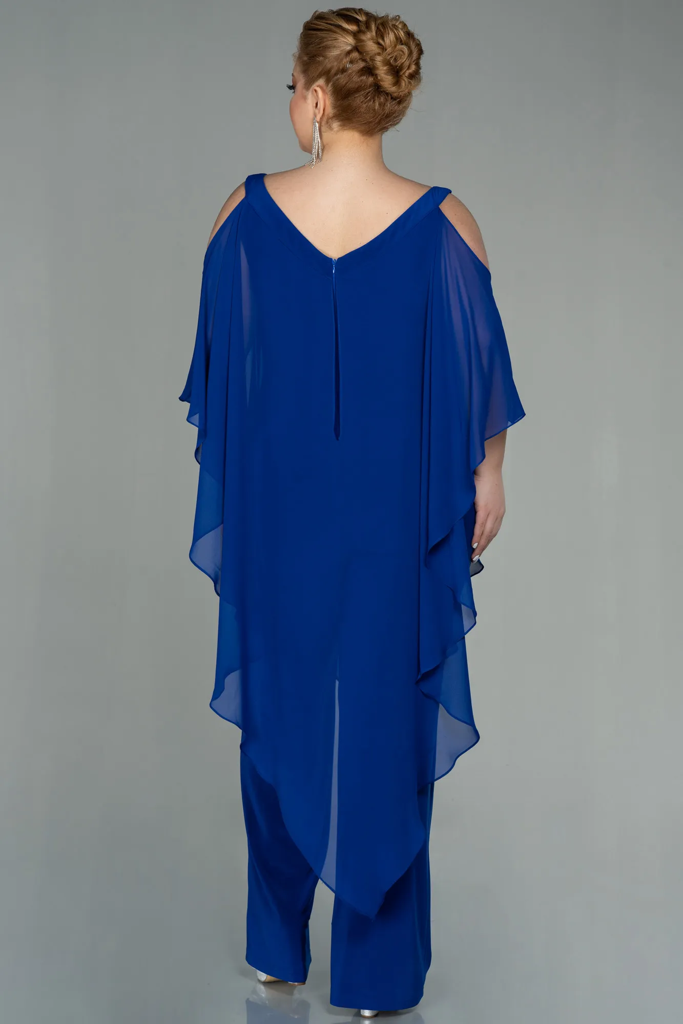 Sax Blue-Chiffon Plus Size Evening Dress ABT096