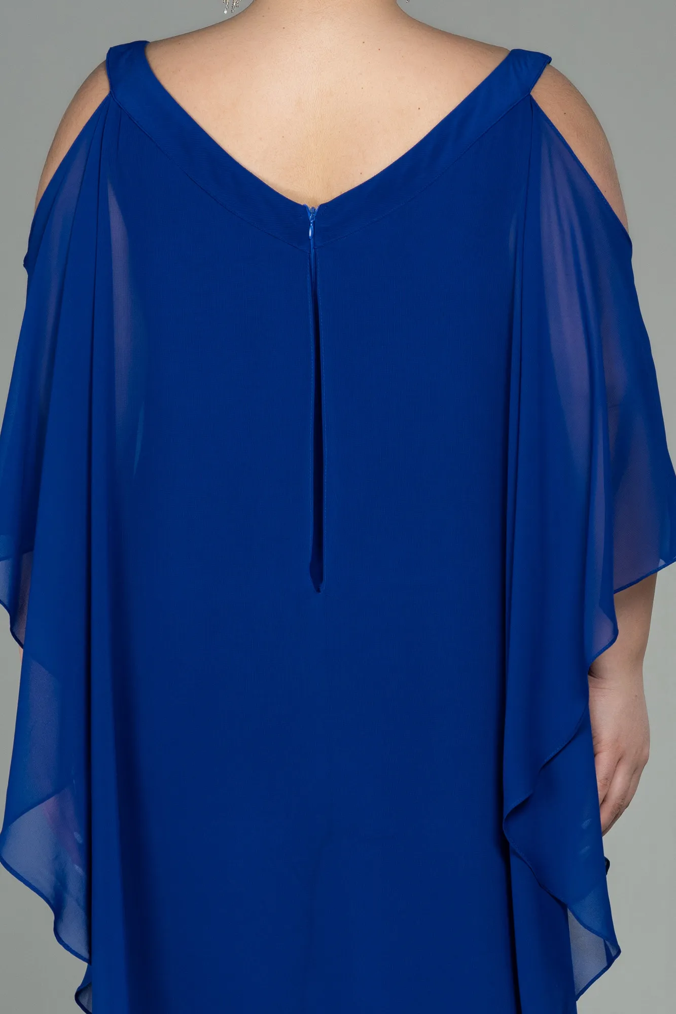 Sax Blue-Chiffon Plus Size Evening Dress ABT096