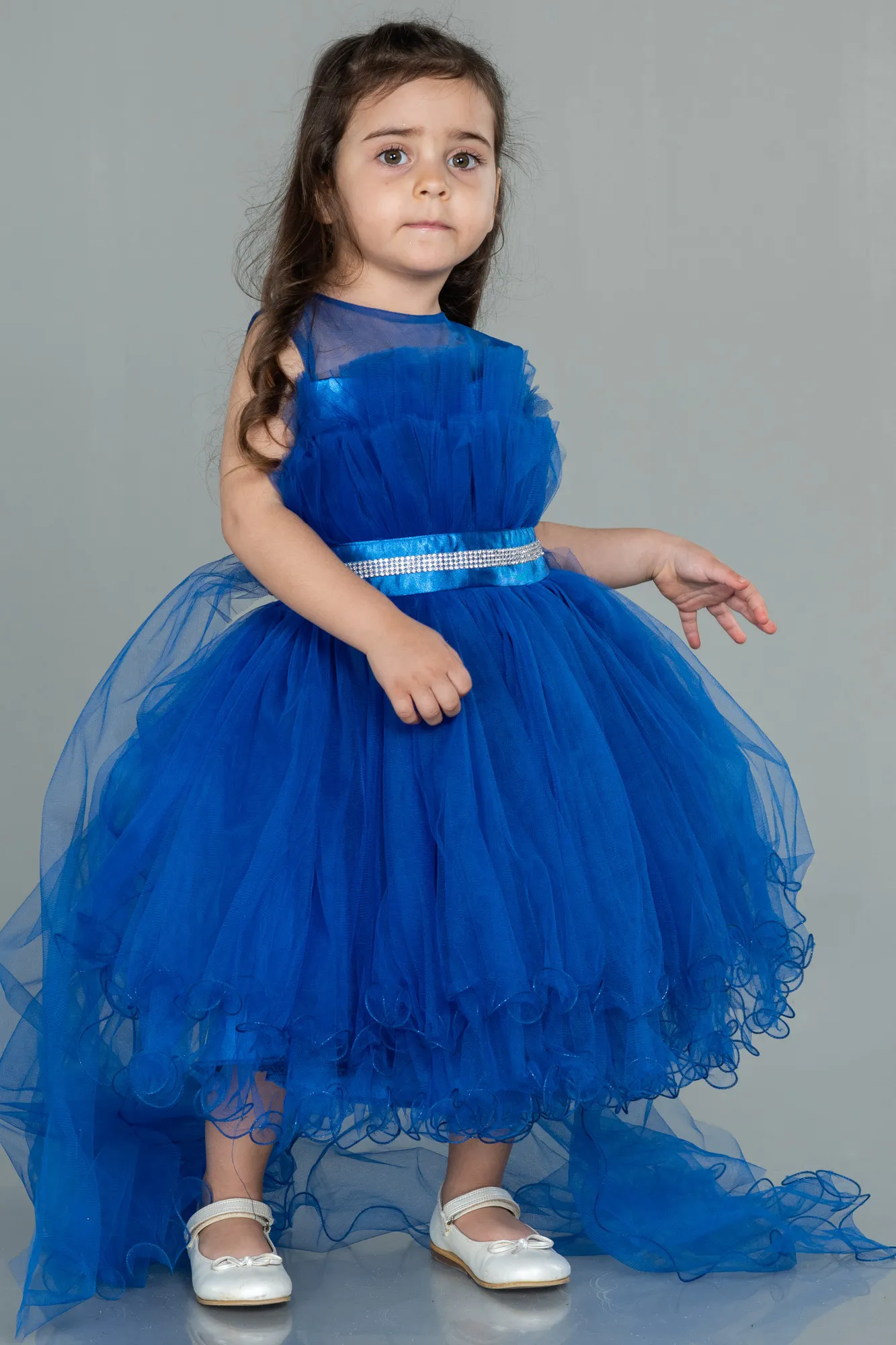 Sax Blue-Front Short Back Long Girl Dress ABO100