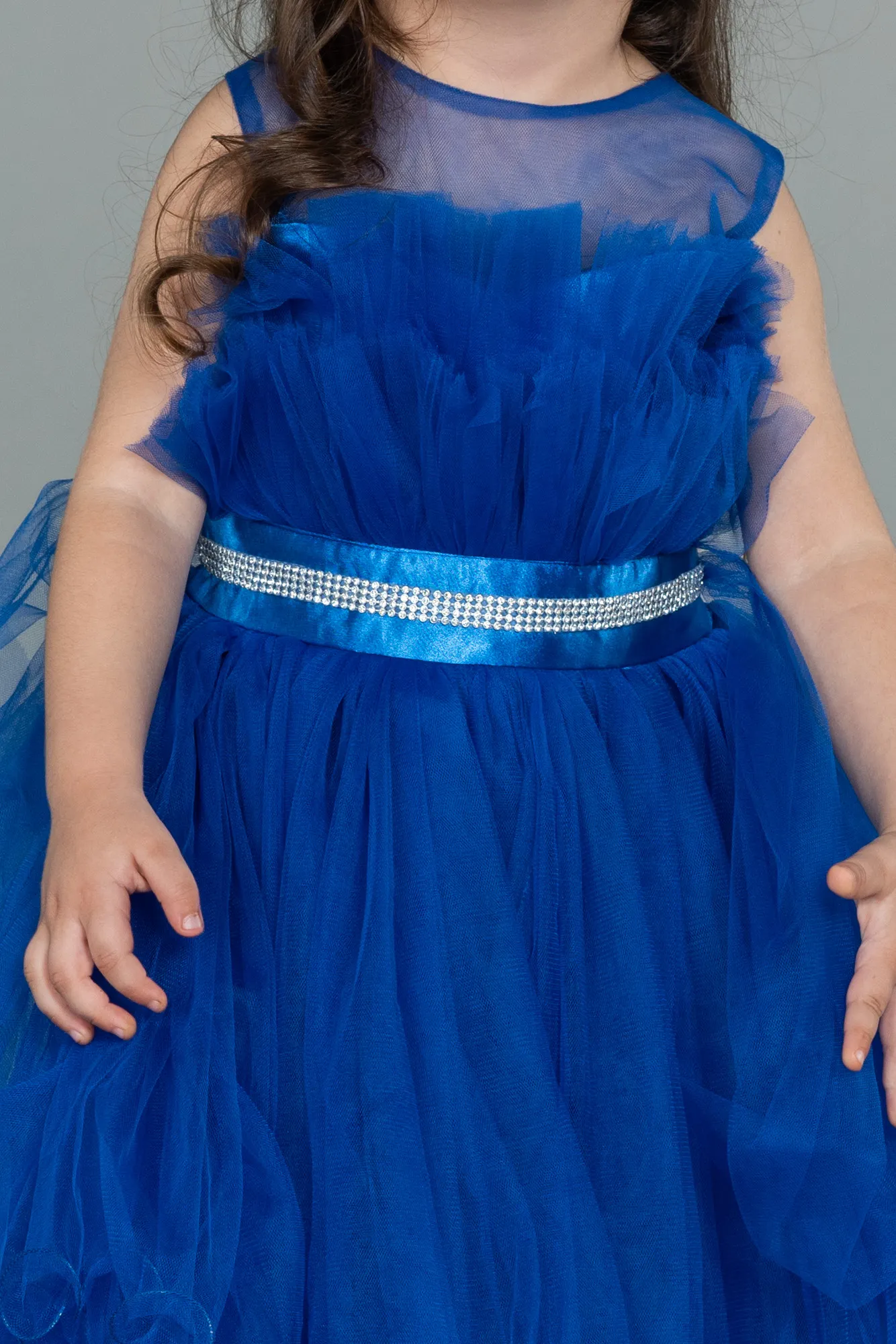 Sax Blue-Front Short Back Long Girl Dress ABO100