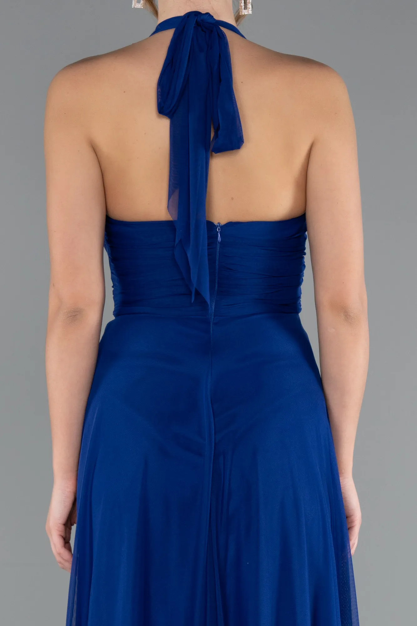 Sax Blue-Halter Neck Long Chiffon Evening Dress ABU4188