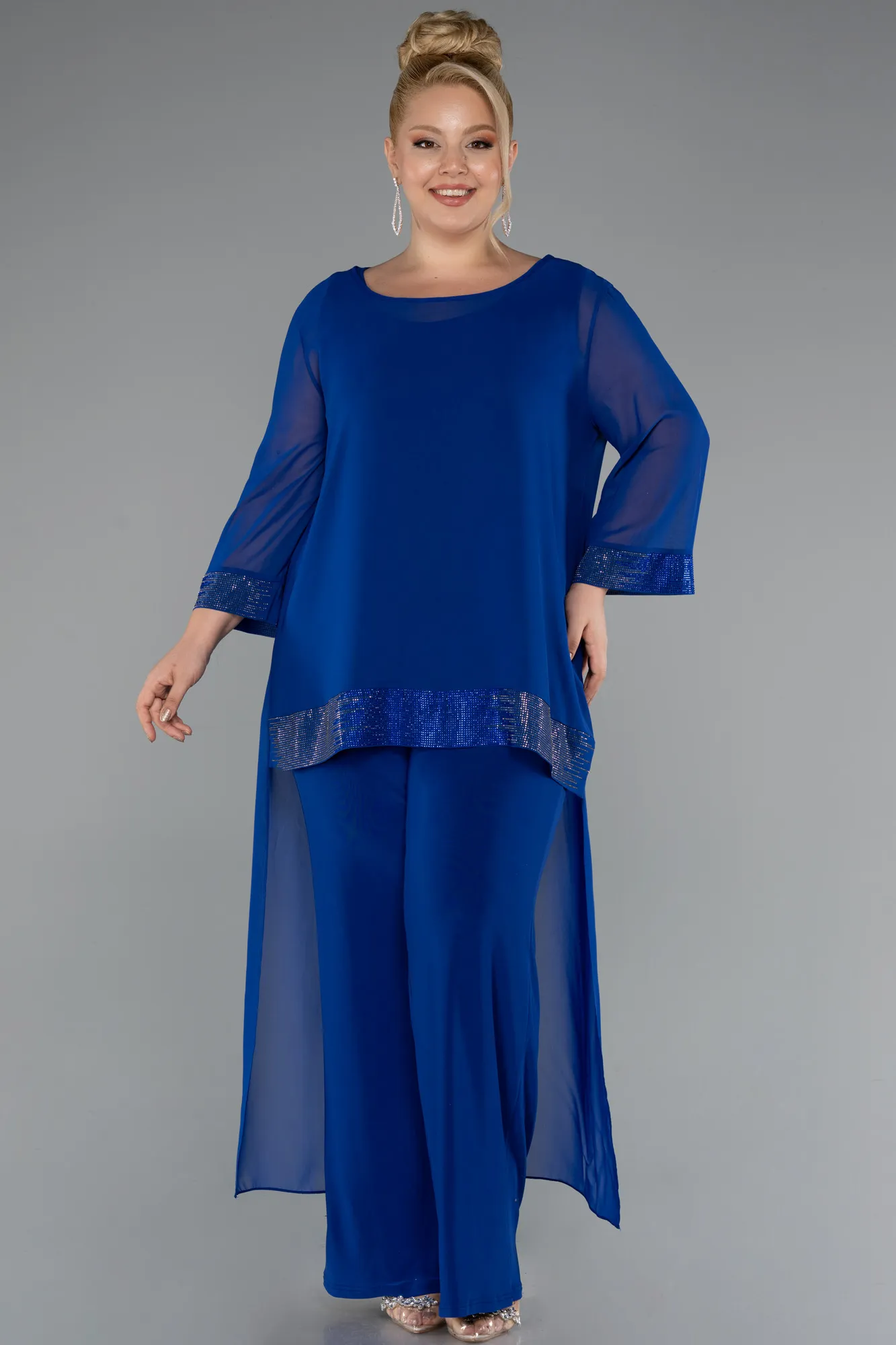 Sax Blue-Long Chiffon Evening Dress ABT083