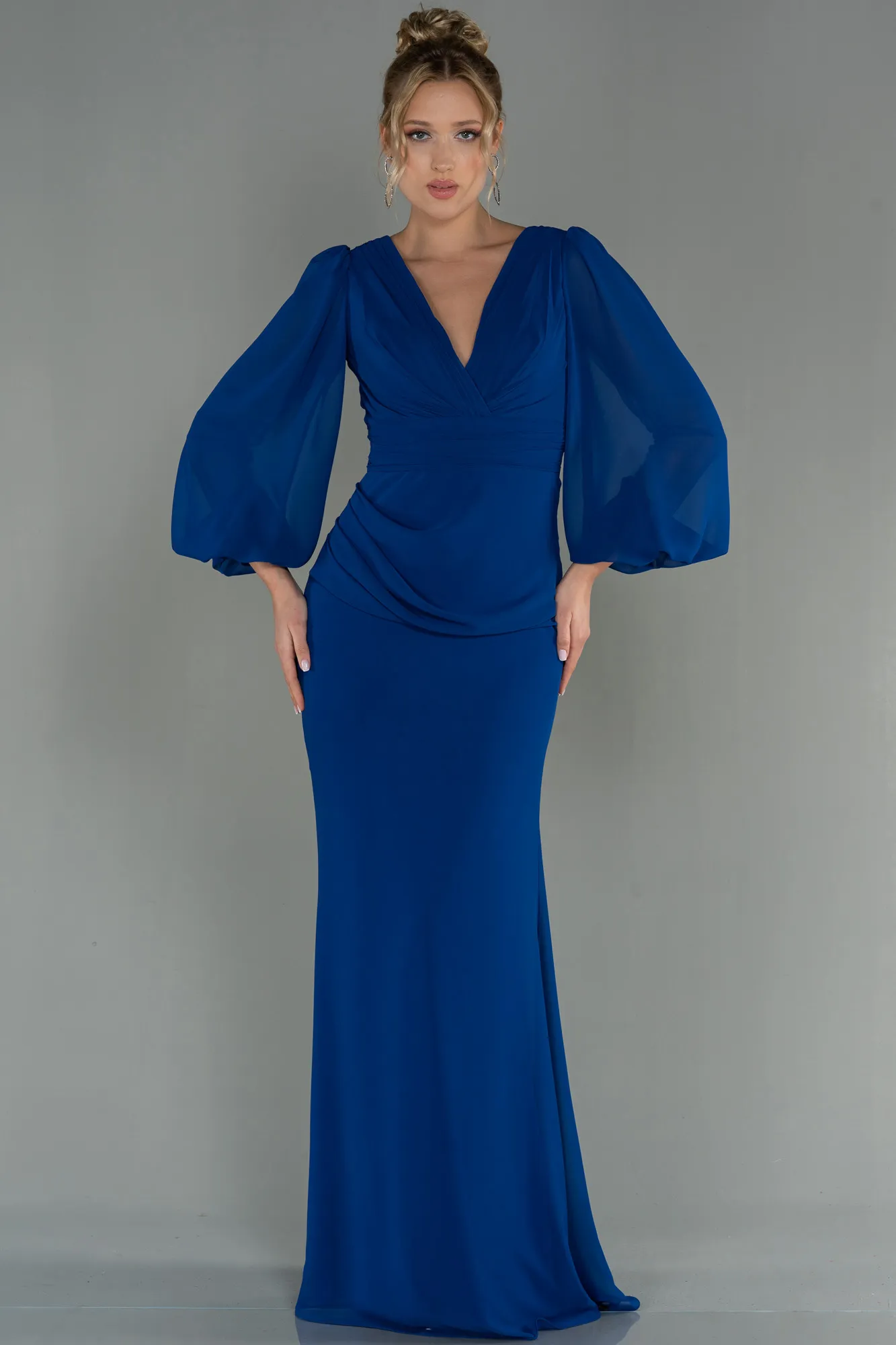 Sax Blue-Long Chiffon Evening Dress ABU2818