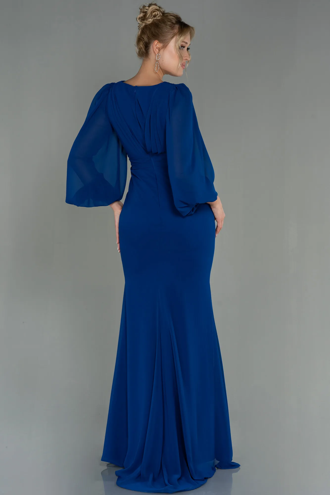 Sax Blue-Long Chiffon Evening Dress ABU2818