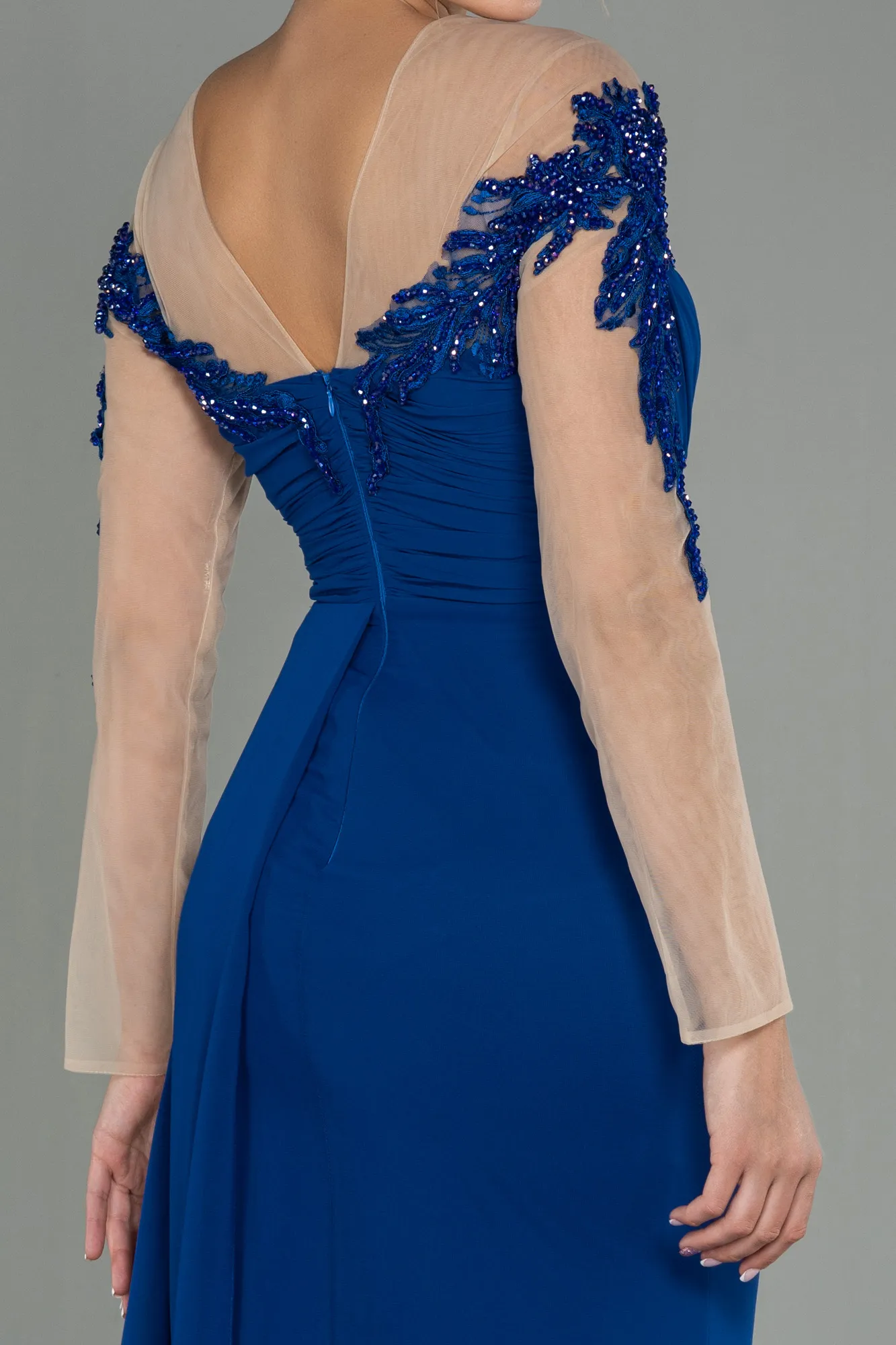 Sax Blue-Long Chiffon Evening Dress ABU3012