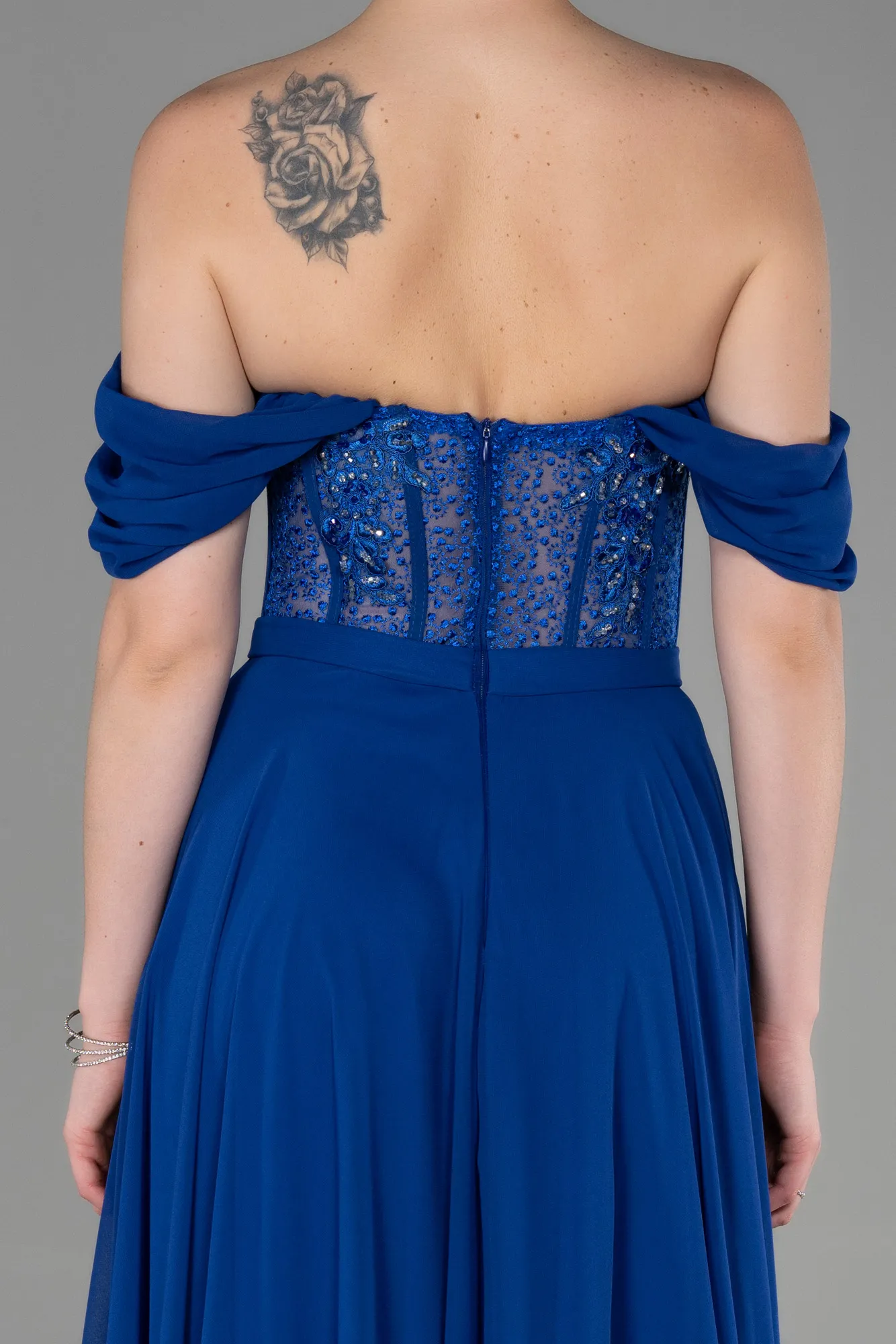 Sax Blue-Long Chiffon Evening Dress ABU3310