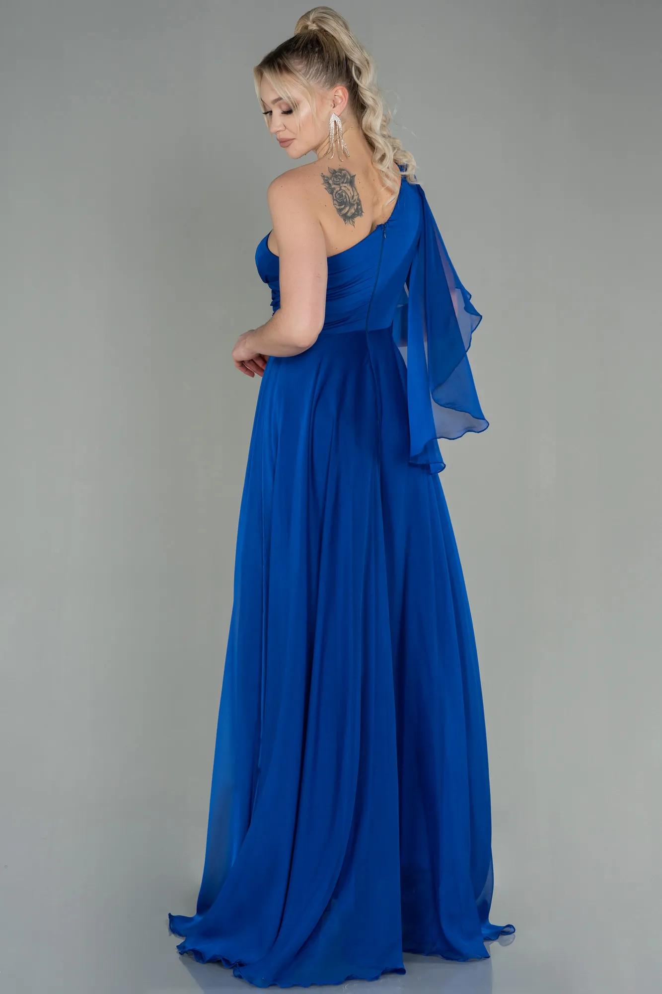 Sax Blue-Long Chiffon Evening Dress ABU3449