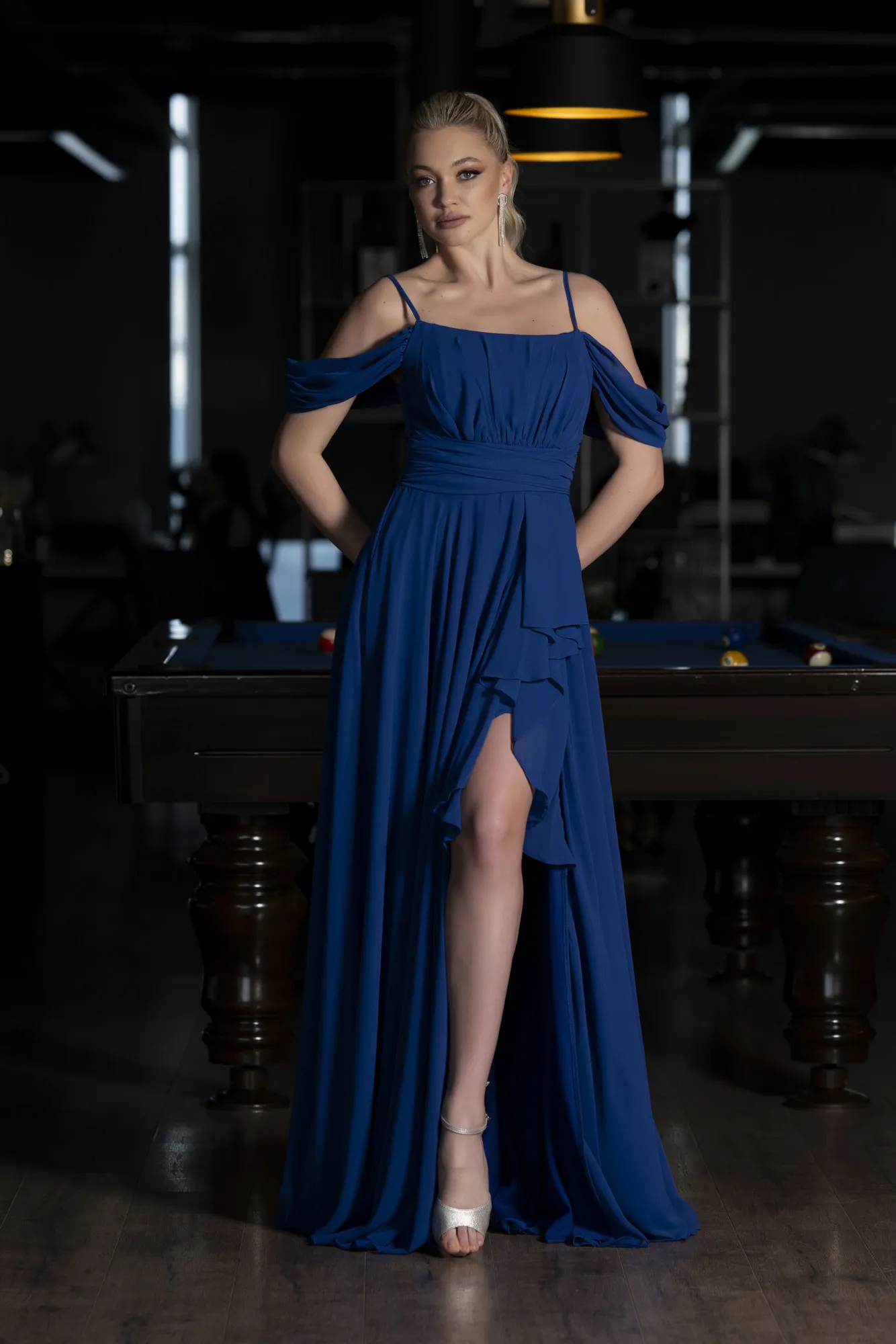 Sax Blue-Long Chiffon Evening Dress ABU3591