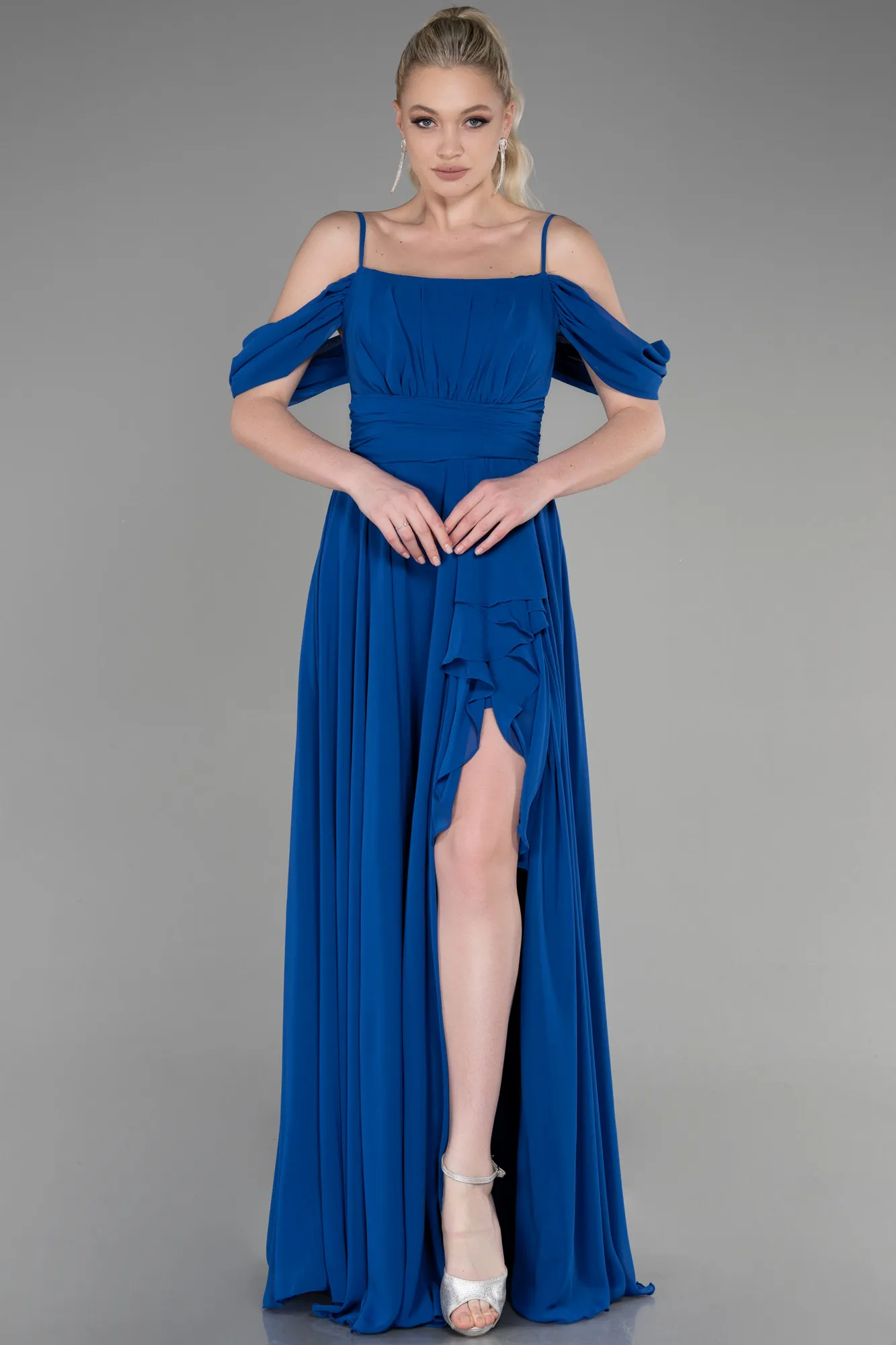 Sax Blue-Long Chiffon Evening Dress ABU3591
