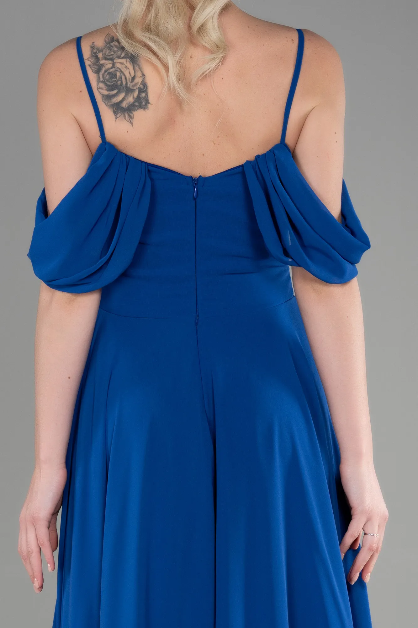 Sax Blue-Long Chiffon Evening Dress ABU3591