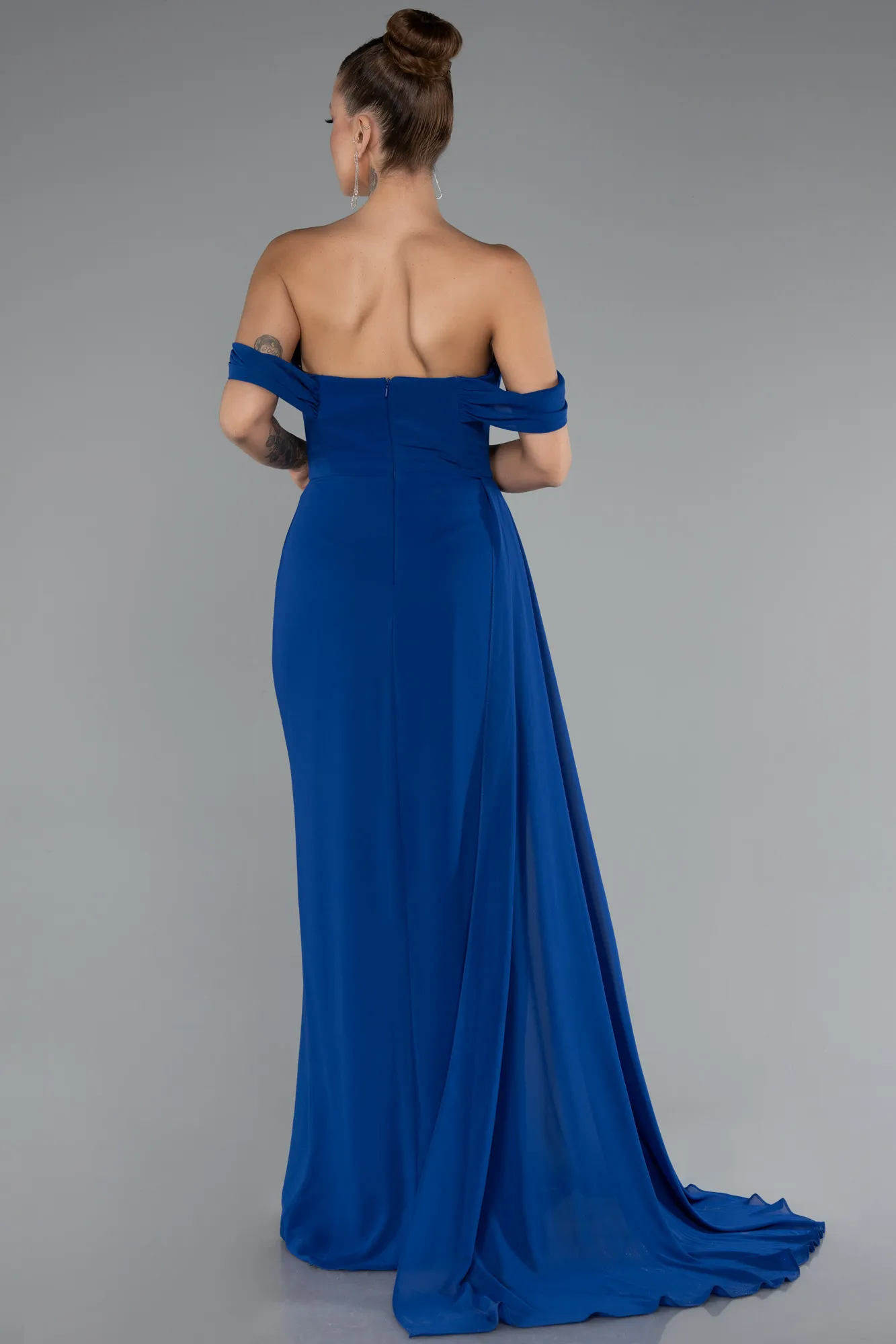 Sax Blue-Long Chiffon Evening Dress ABU4925