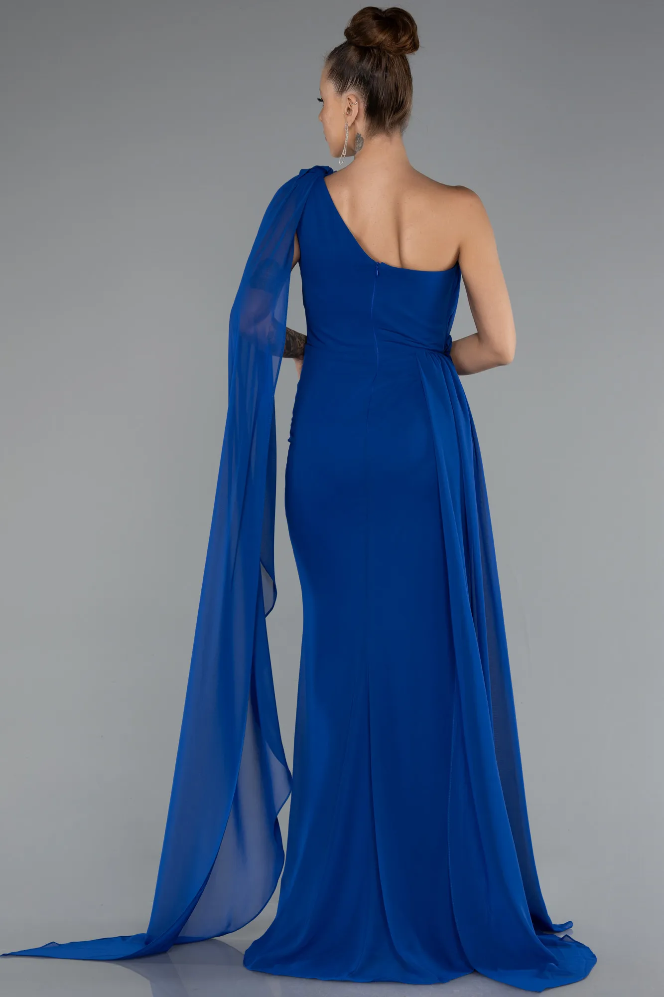 Sax Blue-Long Chiffon Evening Dress ABU5144