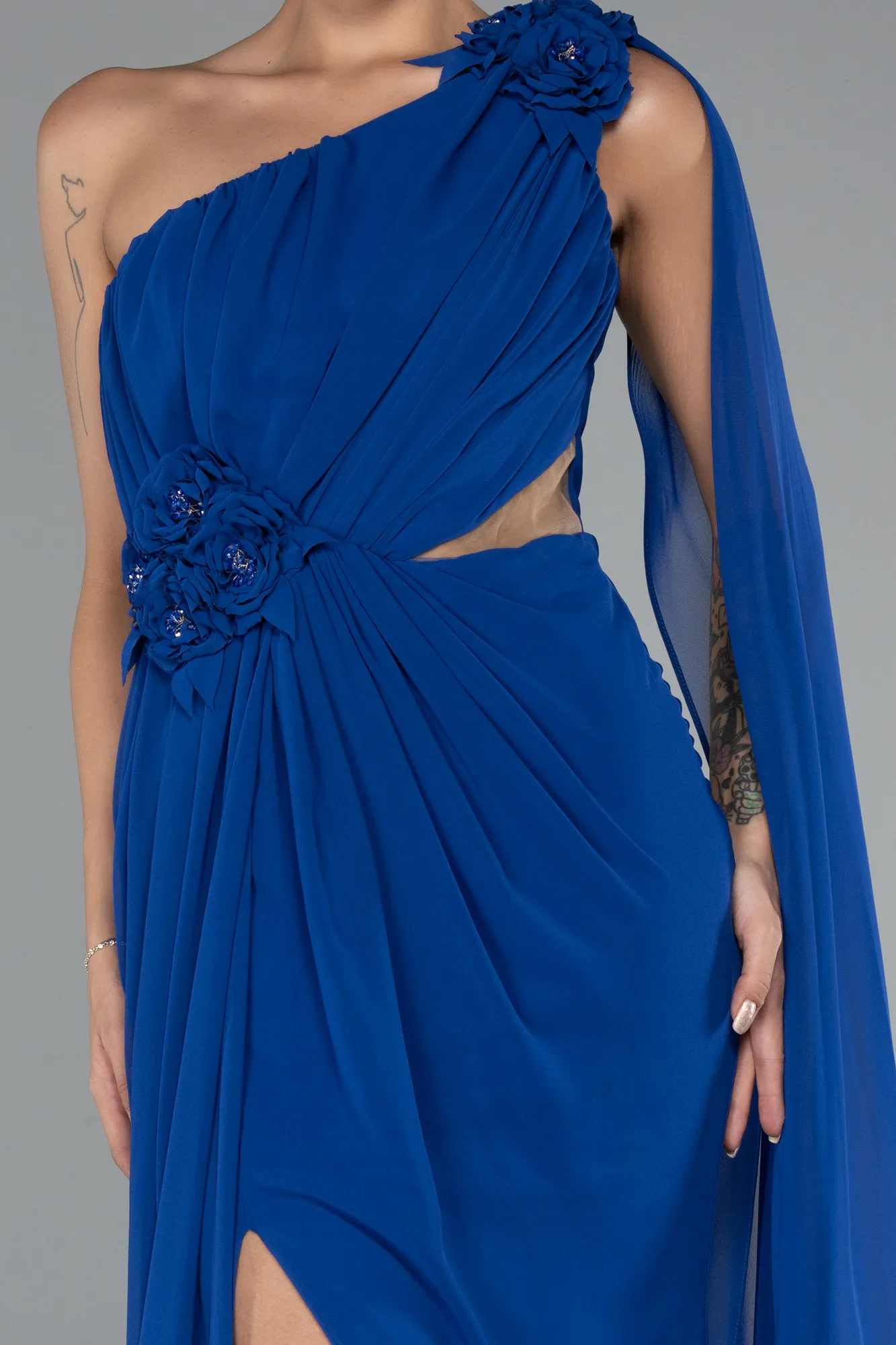 Sax Blue-Long Chiffon Evening Dress ABU5144