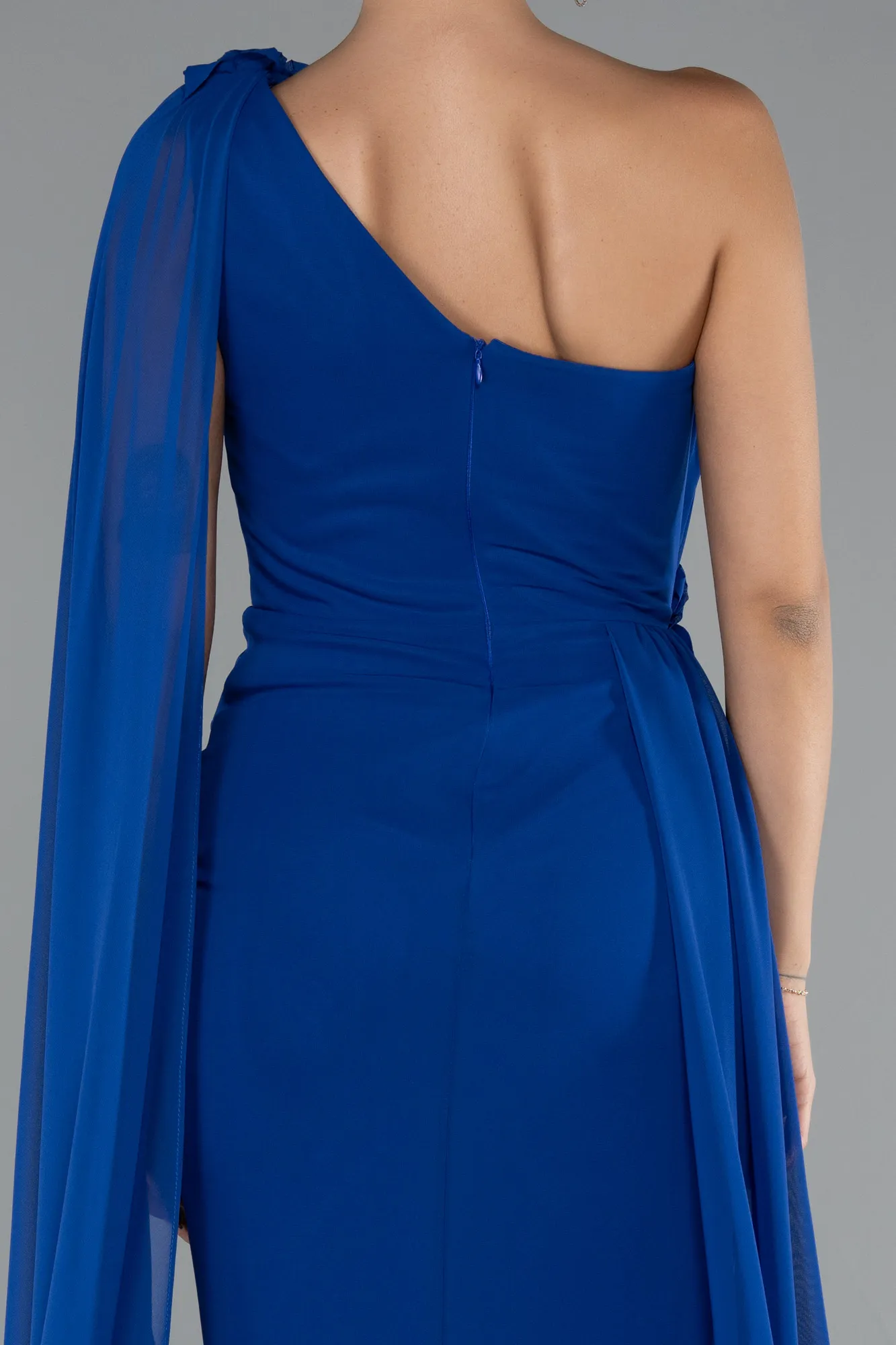 Sax Blue-Long Chiffon Evening Dress ABU5144