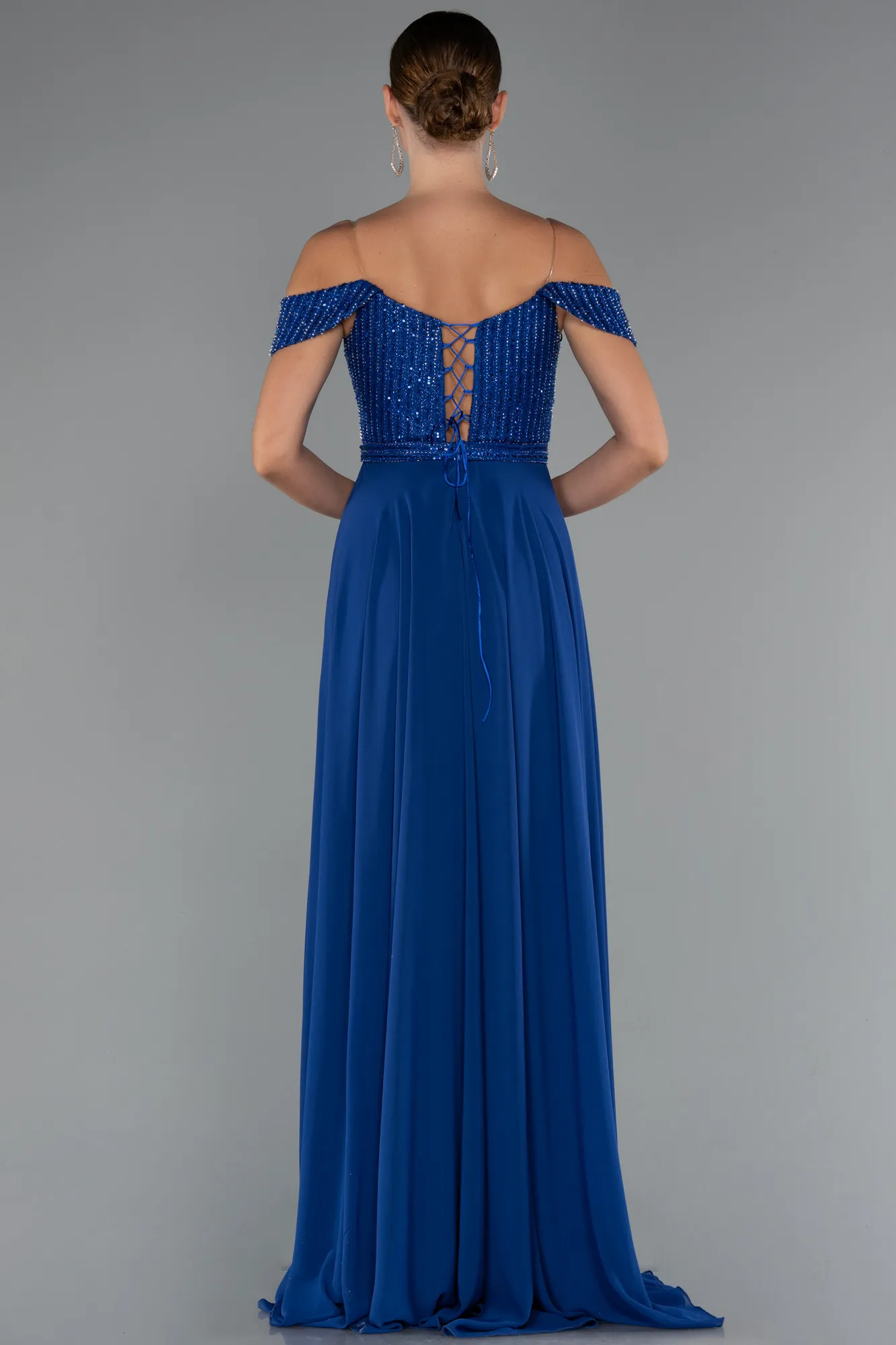 Sax Blue-Long Chiffon Evening Dress ABU5225