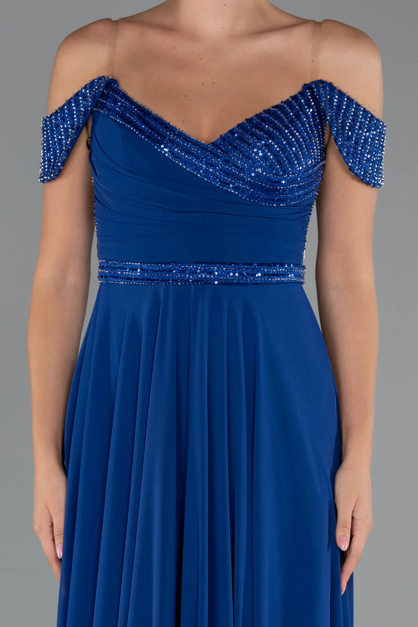 Sax Blue-Long Chiffon Evening Dress ABU5225