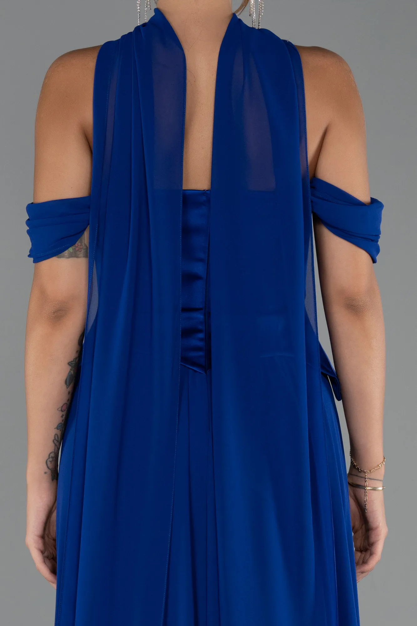 Sax Blue-Long Chiffon Evening Dress ABU5327