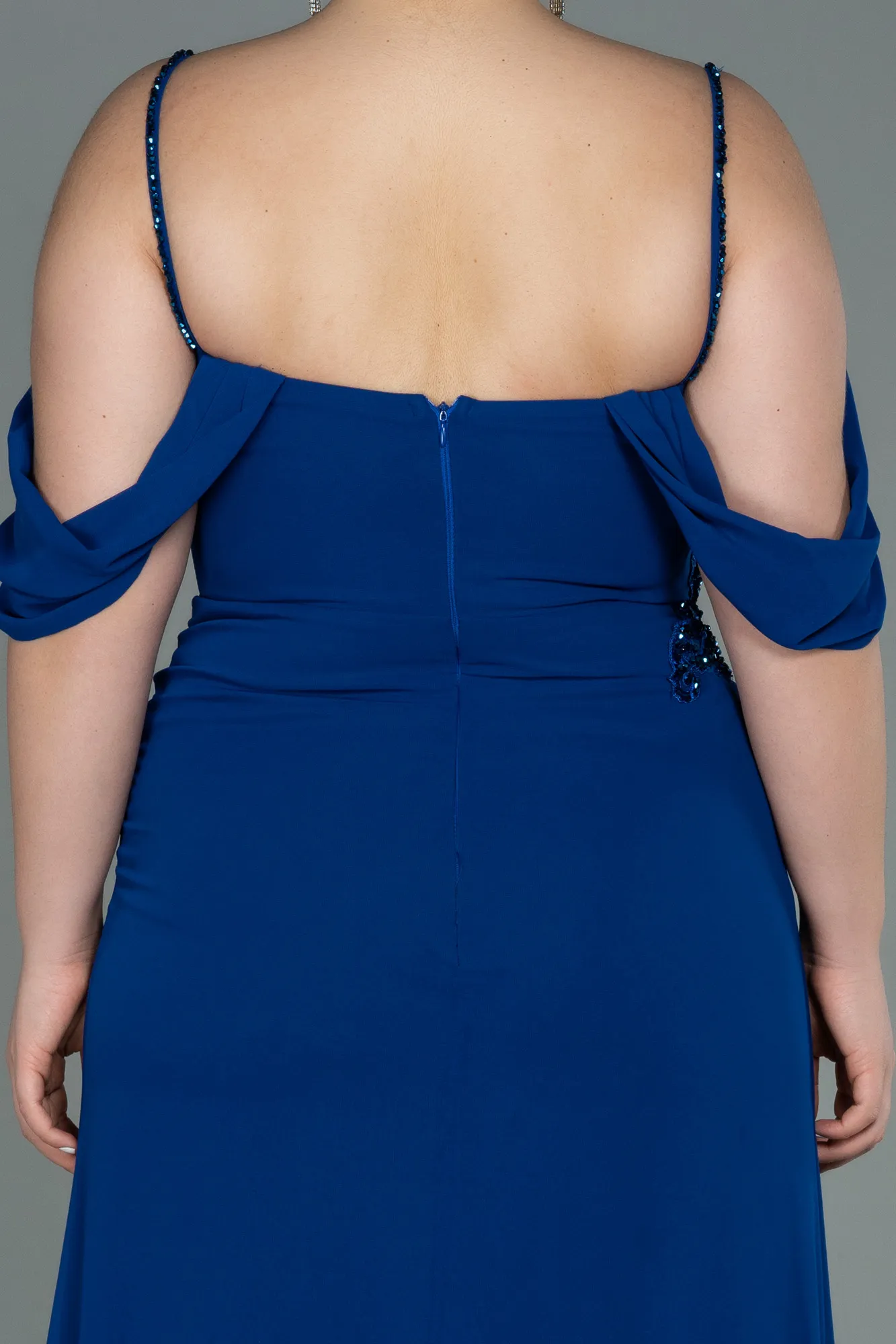 Sax Blue-Long Chiffon Plus Size Evening Dress ABU2929