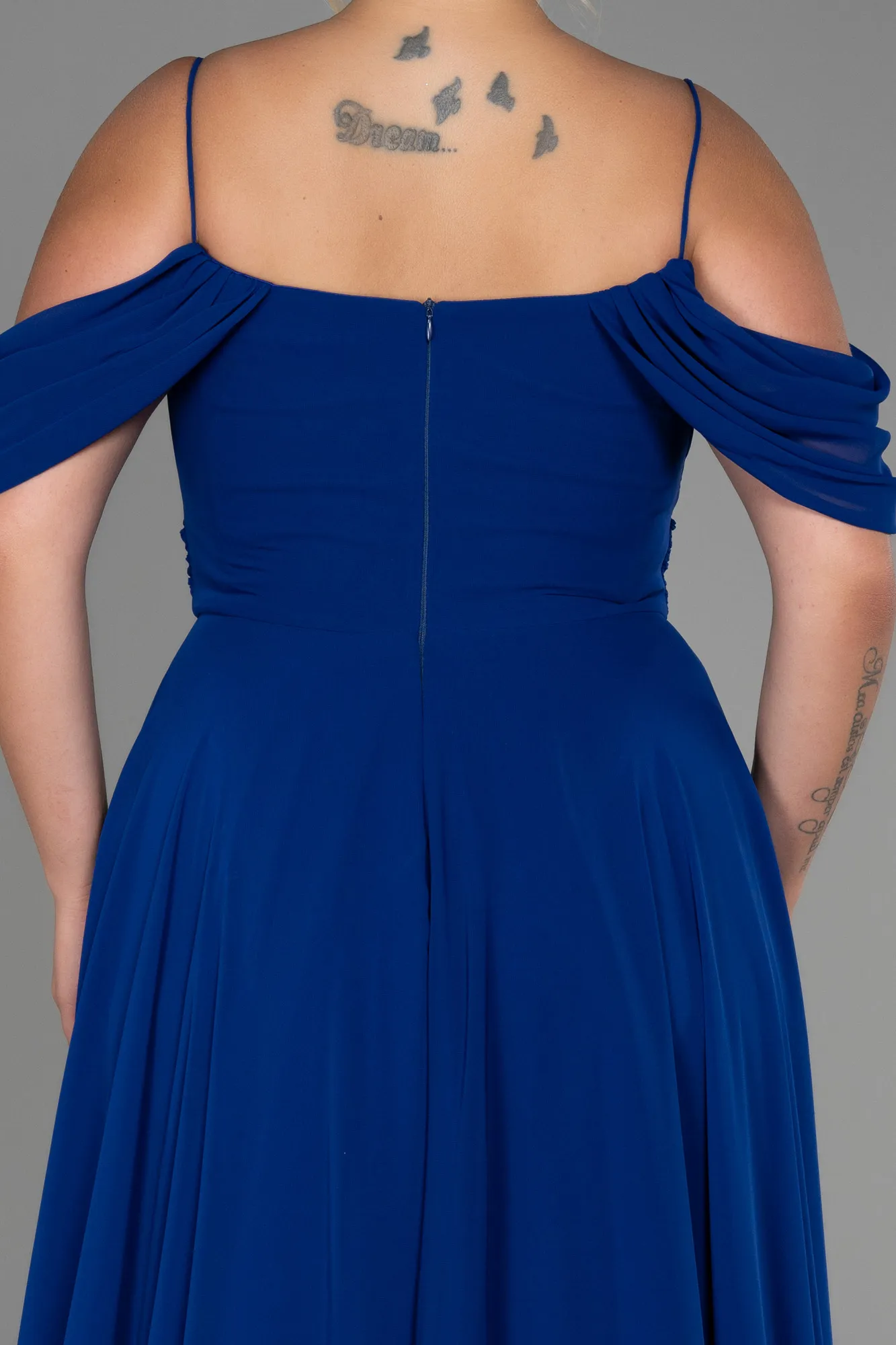 Sax Blue-Long Chiffon Plus Size Evening Dress ABU3168