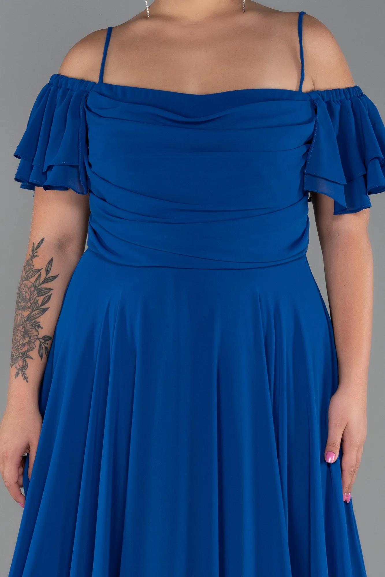 Sax Blue-Long Chiffon Plus Size Evening Dress ABU3259