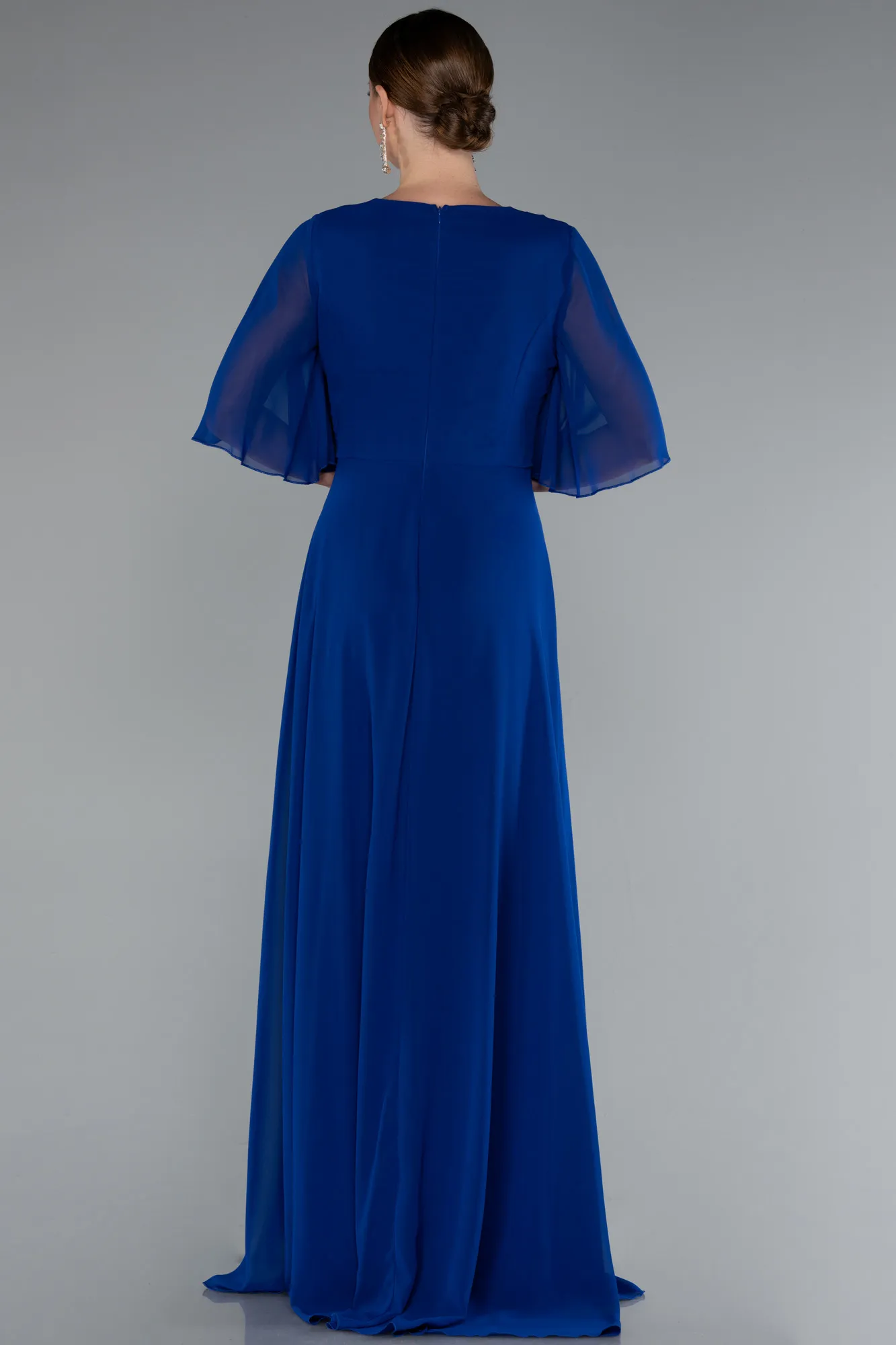 Sax Blue-Long Chiffon Plus Size Evening Dress ABU5051