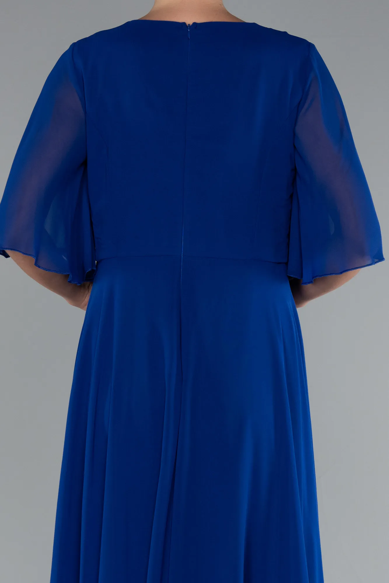 Sax Blue-Long Chiffon Plus Size Evening Dress ABU5051