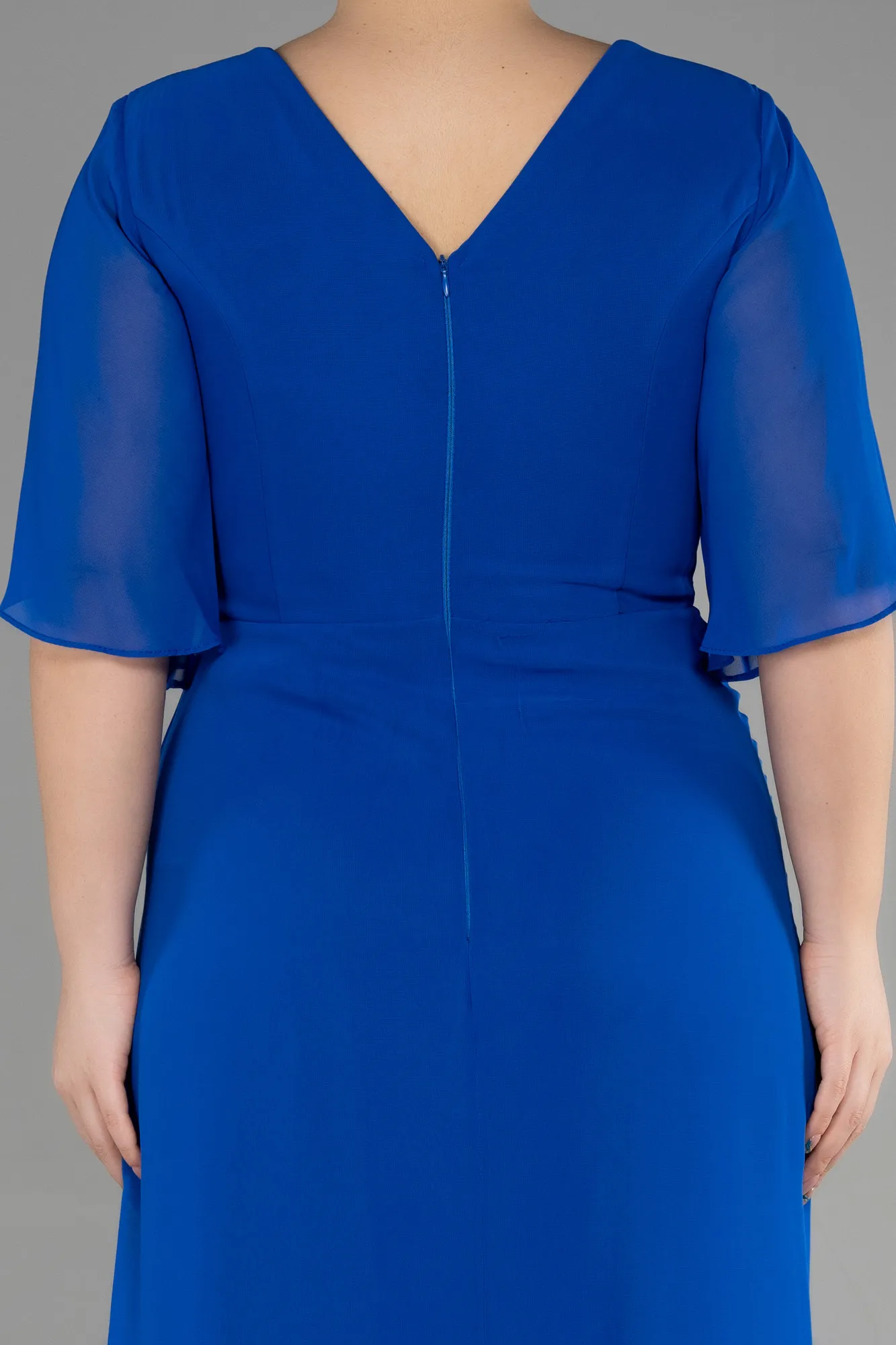 Sax Blue-Long Chiffon Plus Size Evening Gown ABU3592