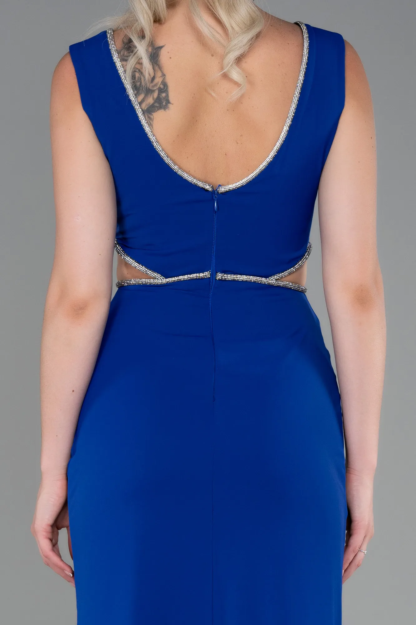 Sax Blue-Long Chiffon Prom Gown ABU3184