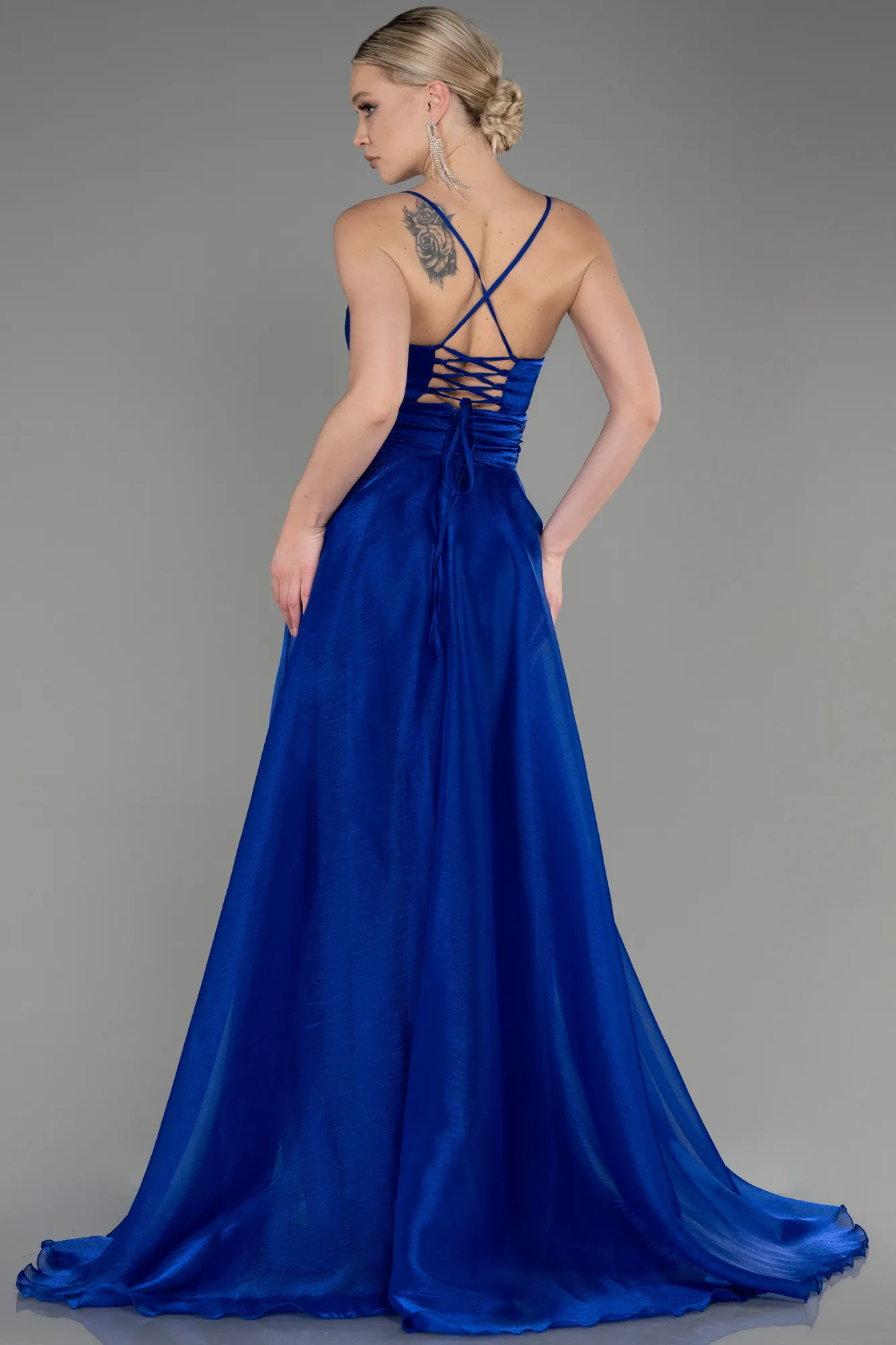 Sax Blue-Long Chiffon Prom Gown ABU3771