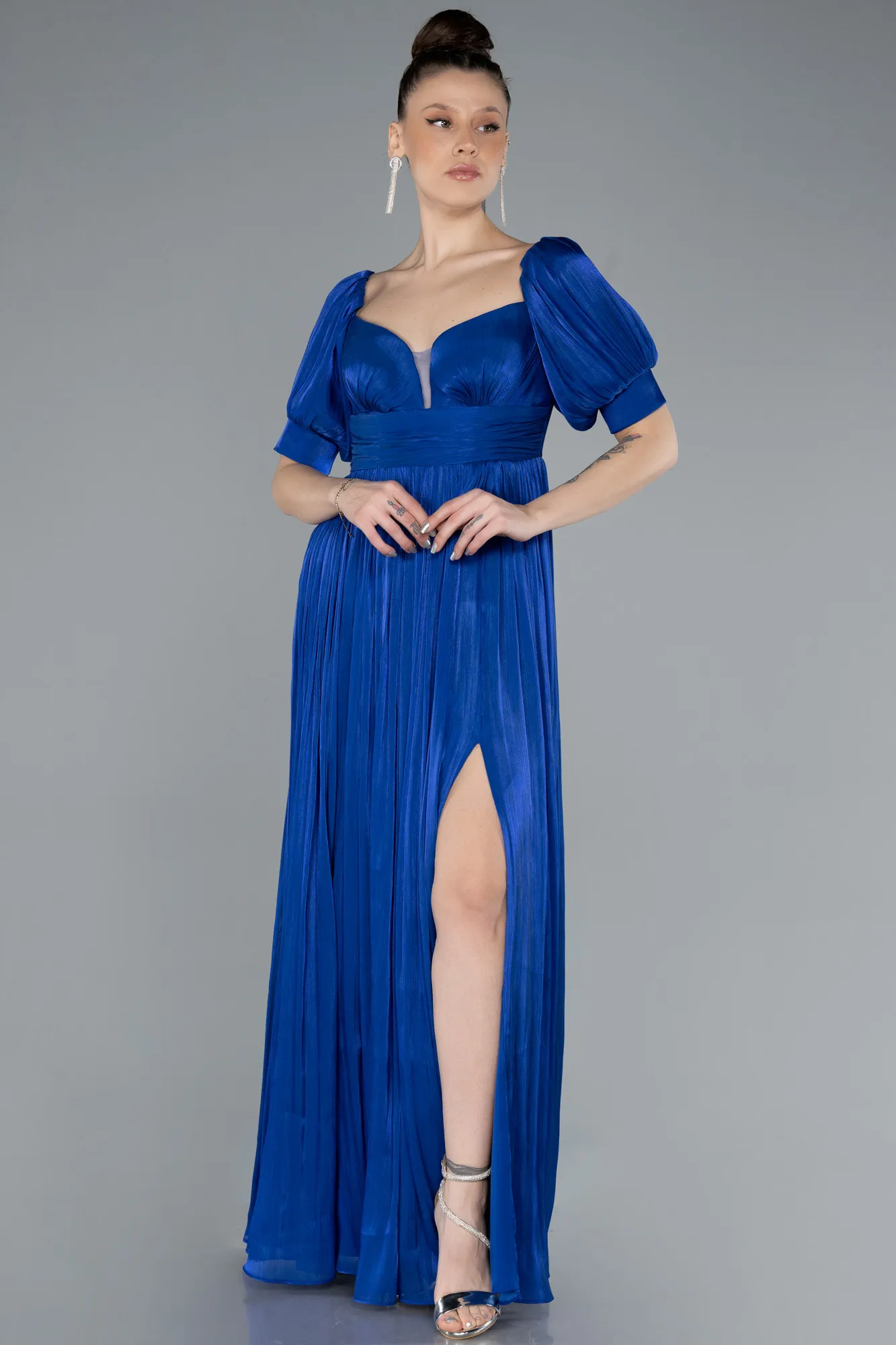 Sax Blue-Long Chiffon Prom Gown ABU4657