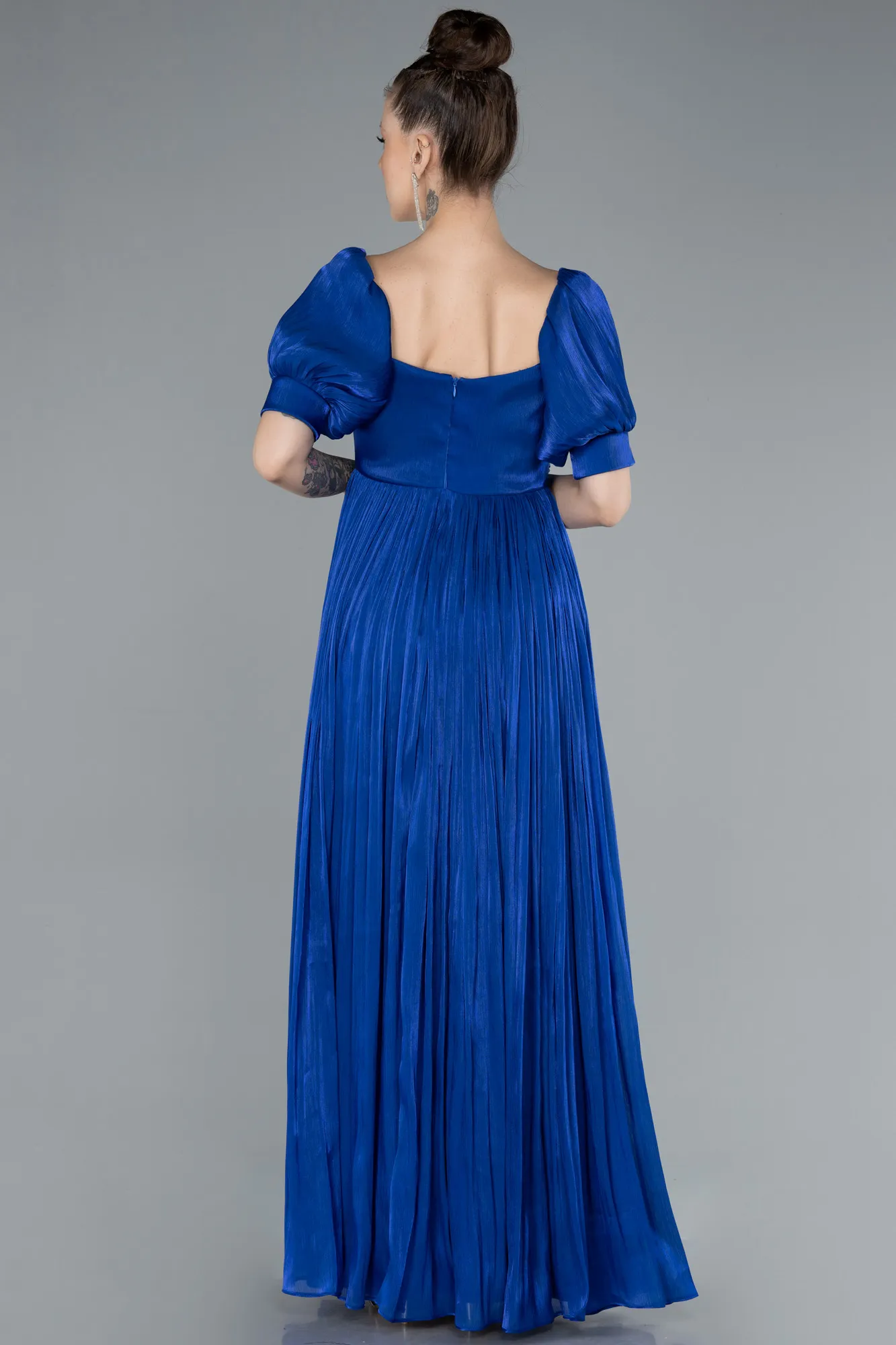 Sax Blue-Long Chiffon Prom Gown ABU4657