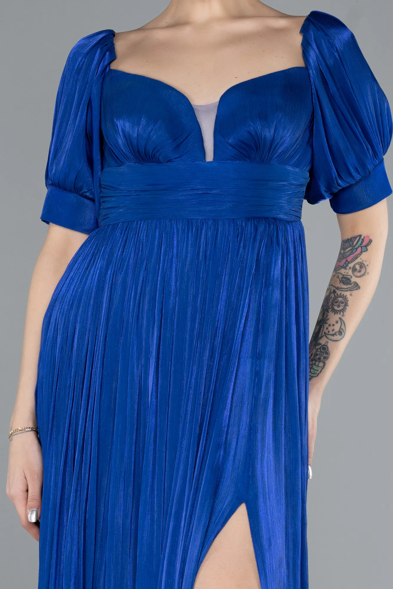 Sax Blue-Long Chiffon Prom Gown ABU4657