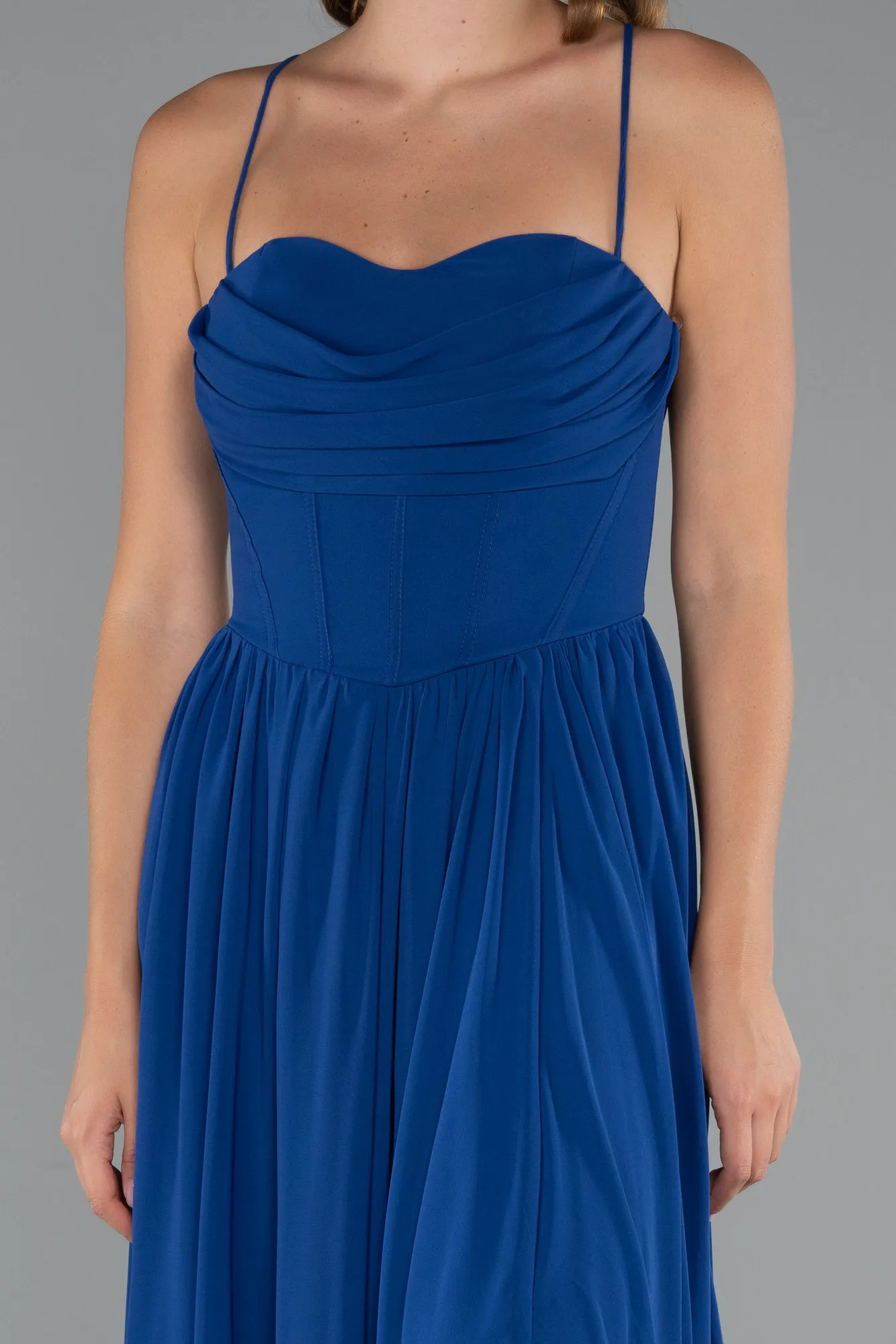 Sax Blue-Long Chiffon Prom Gown ABU5223