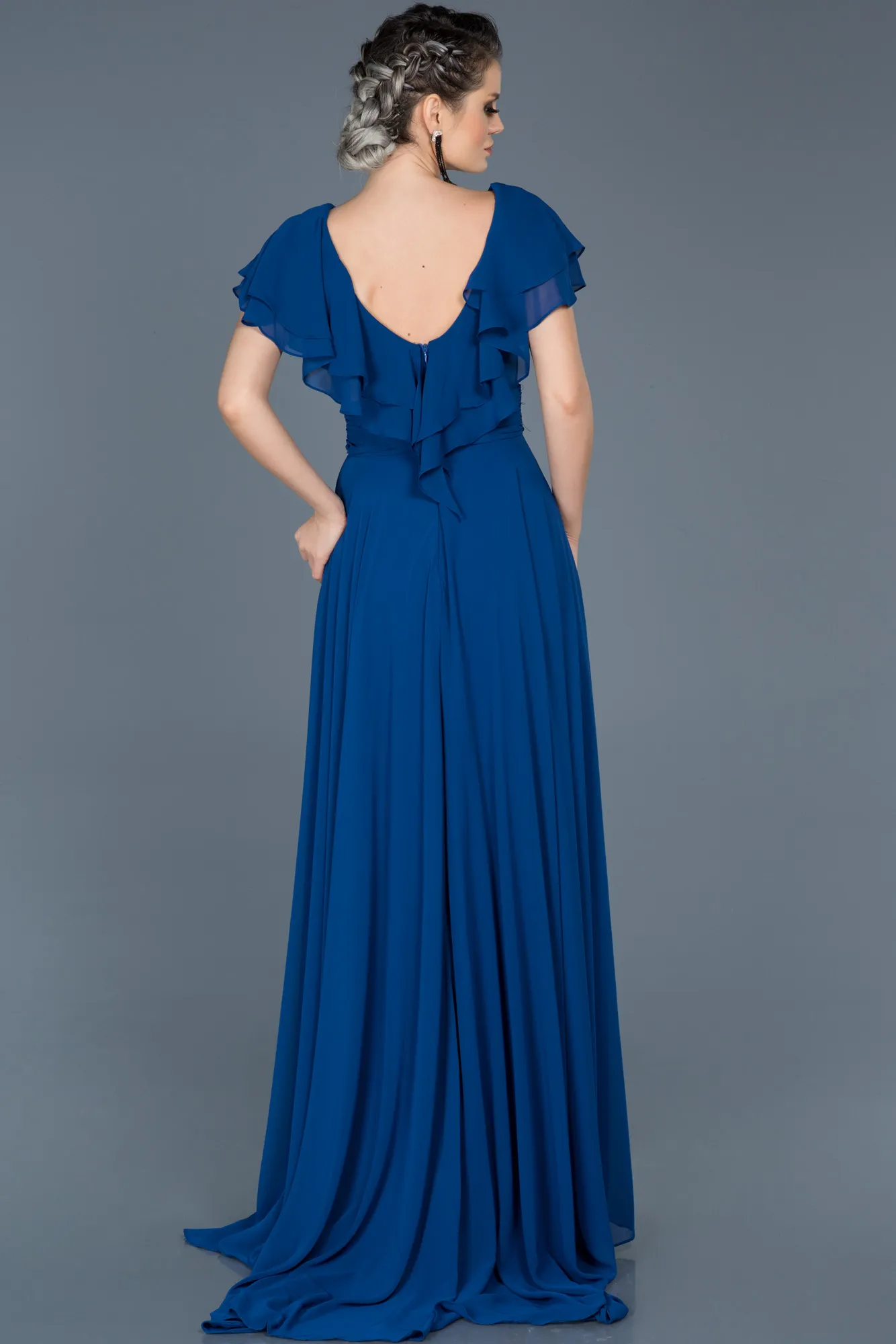 Sax Blue-Long Plus Size Evening Dress ABU032