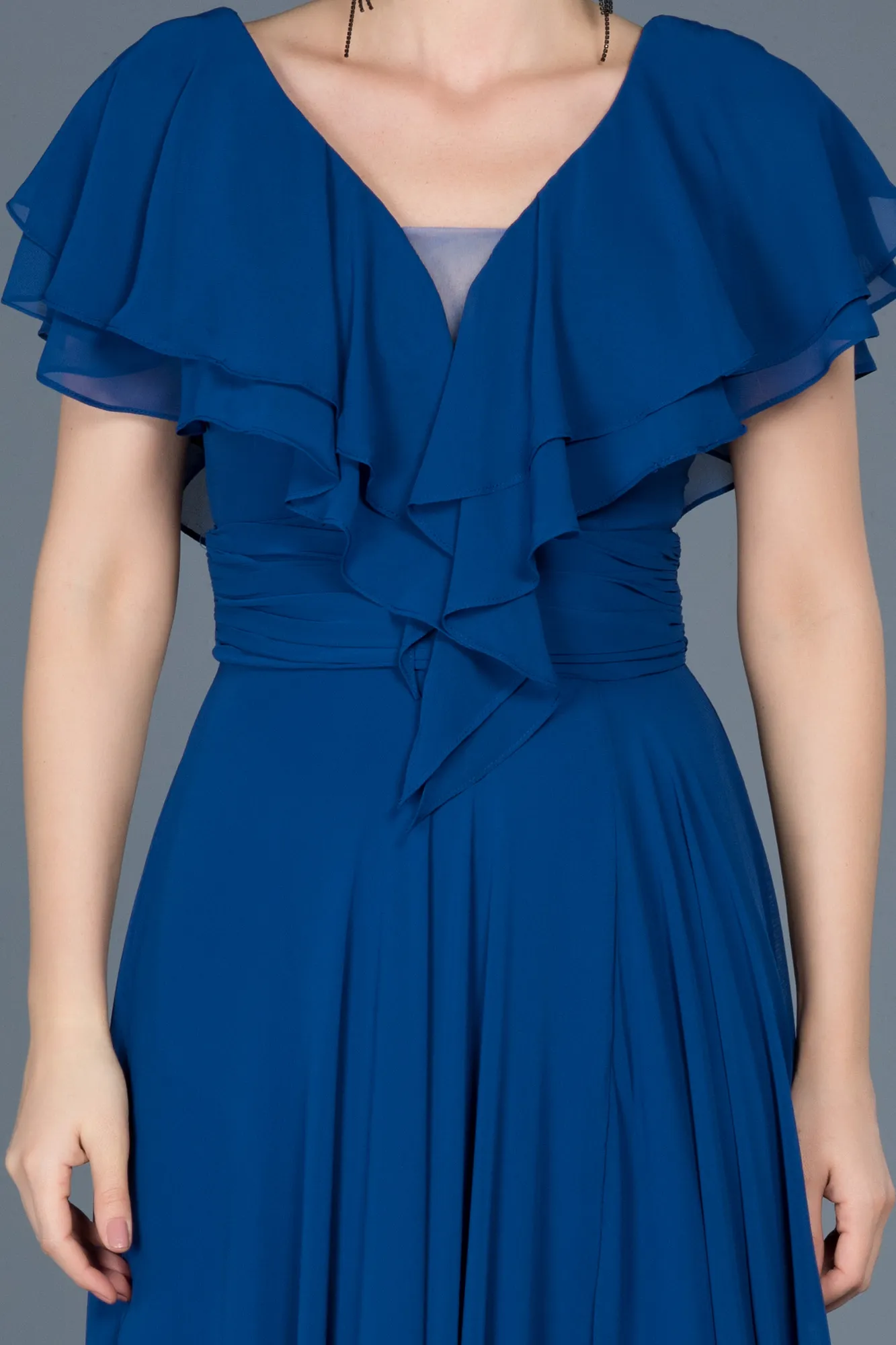 Sax Blue-Long Plus Size Evening Dress ABU032