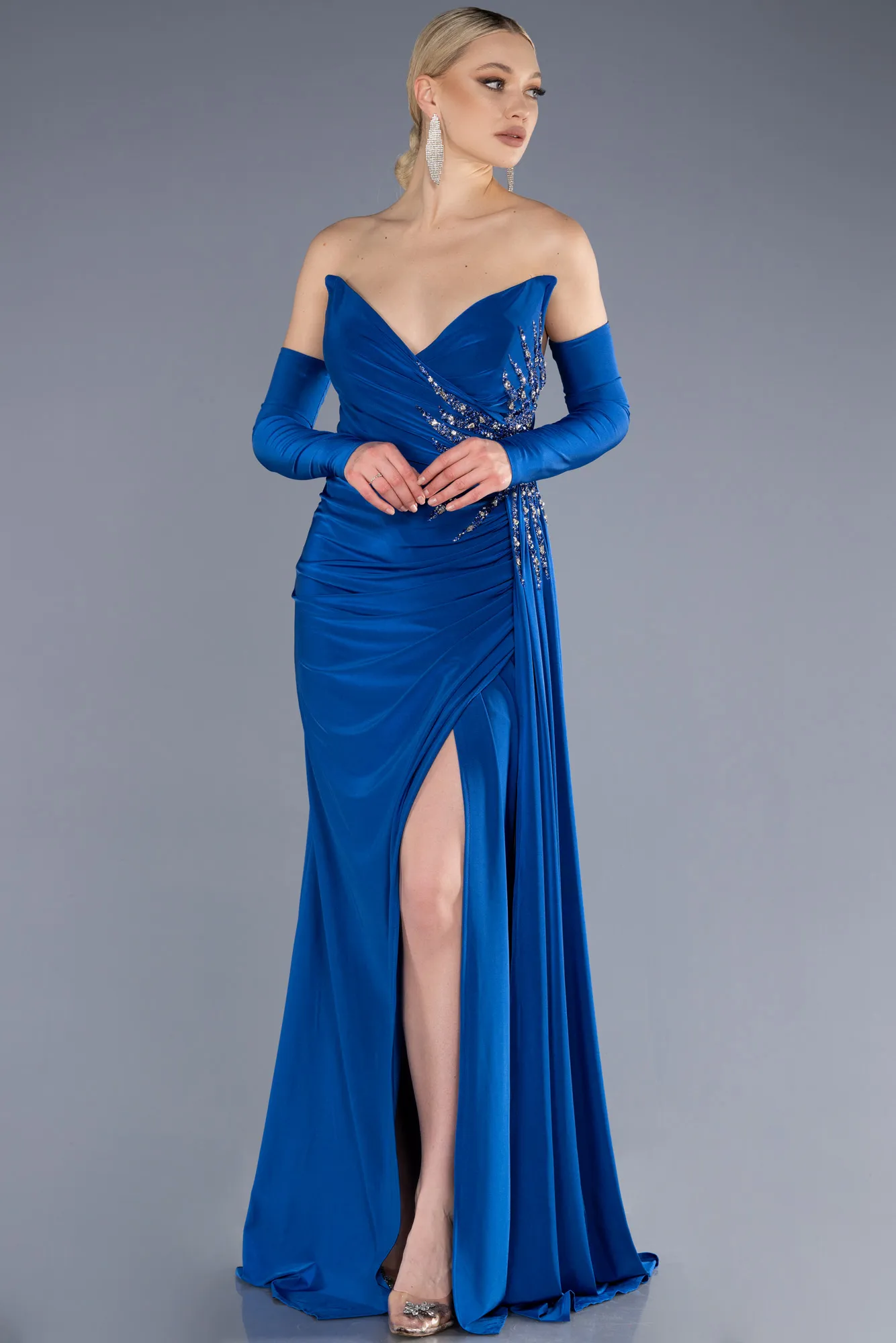 Sax Blue-Long Evening Dress ABU3679