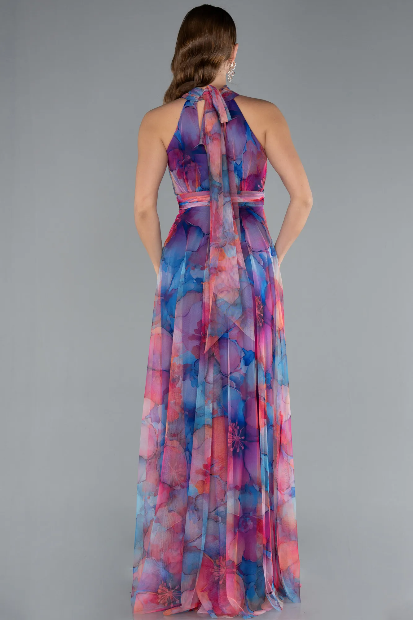 Sax Blue-Long Invitation Dress ABU674