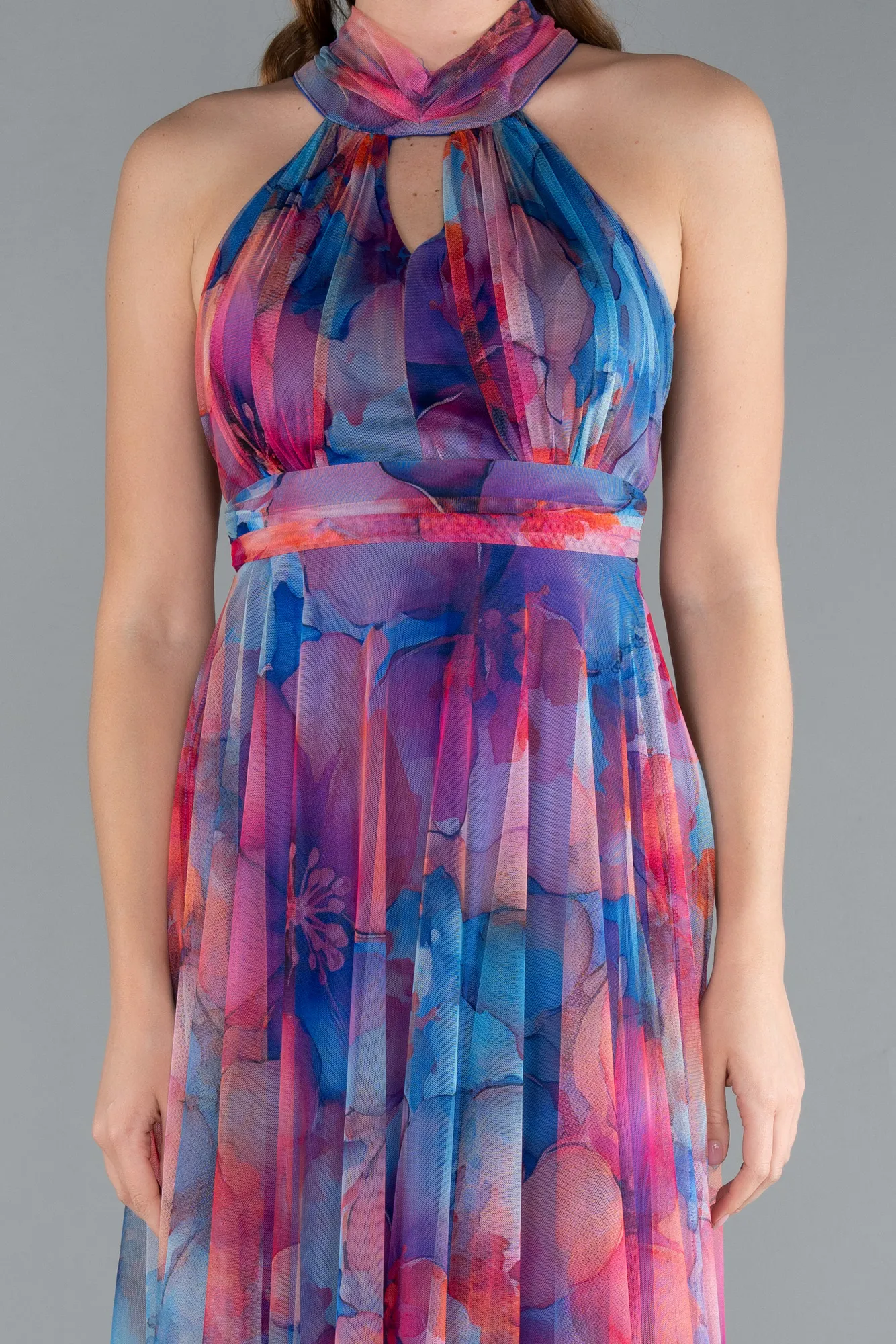 Sax Blue-Long Invitation Dress ABU674