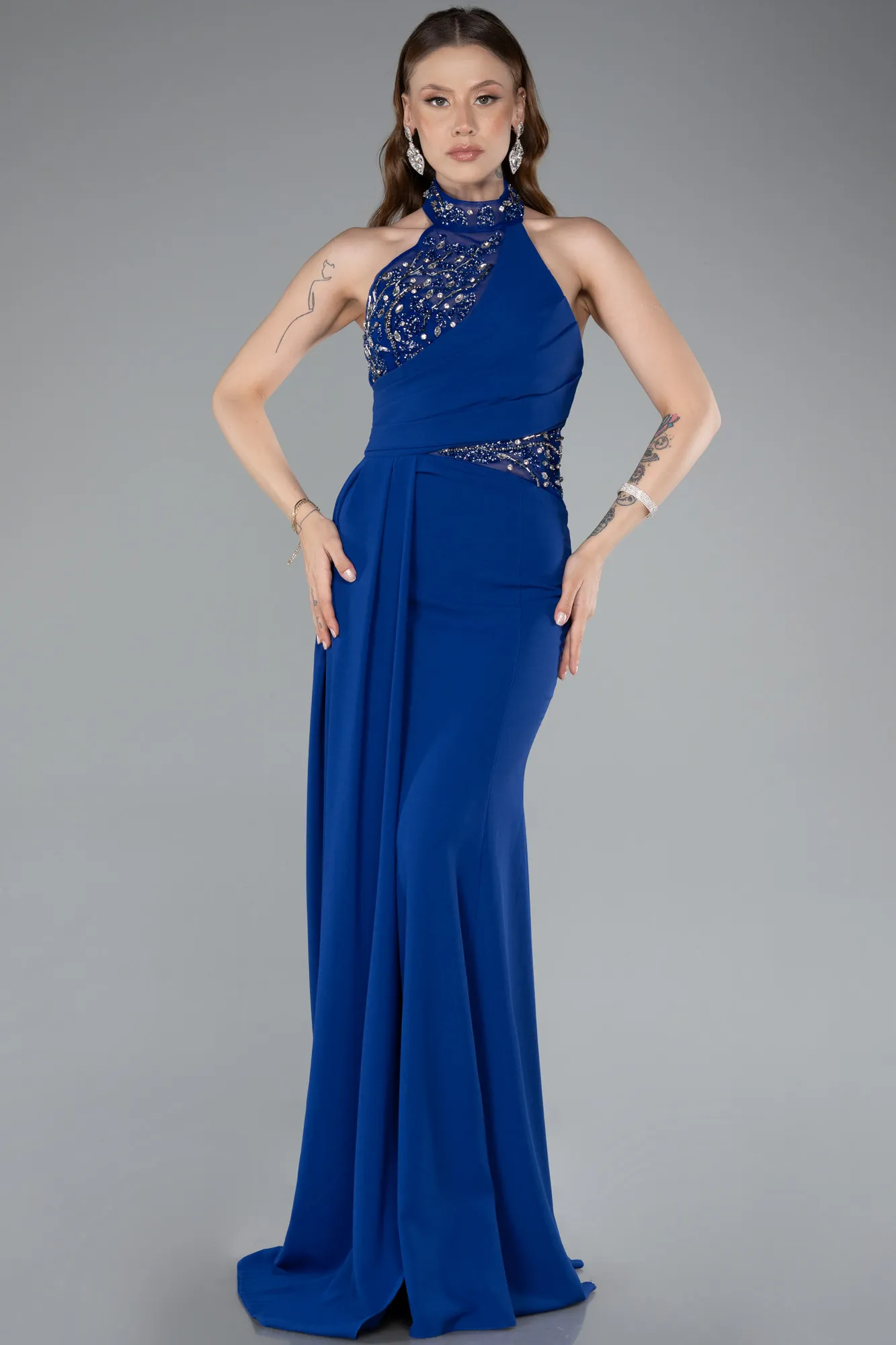 Sax Blue-Long Mermaid Evening Gown ABU4979