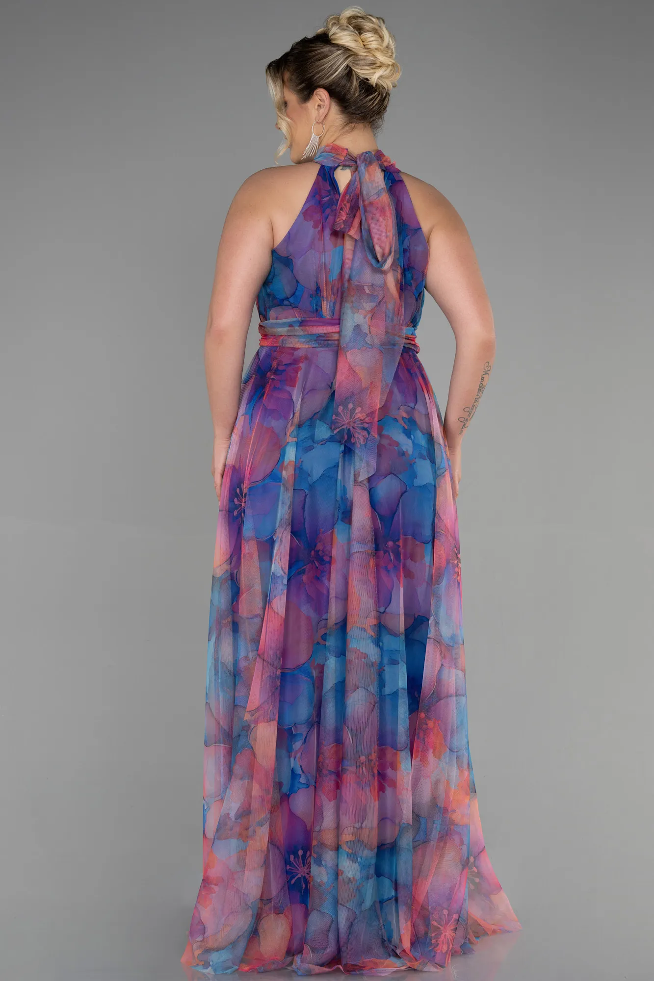 Sax Blue-Long Oversized Evening Dress ABU1447