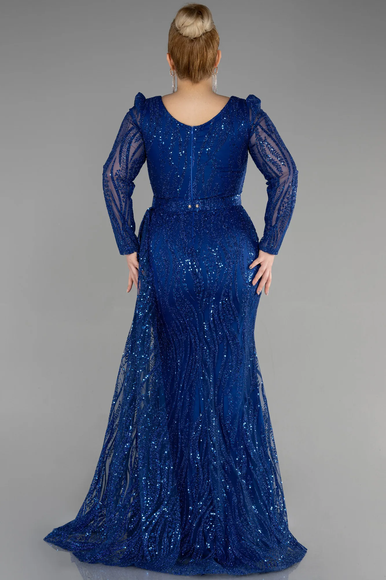 Sax Blue-Long Plus Size Engagement Dress ABU3562