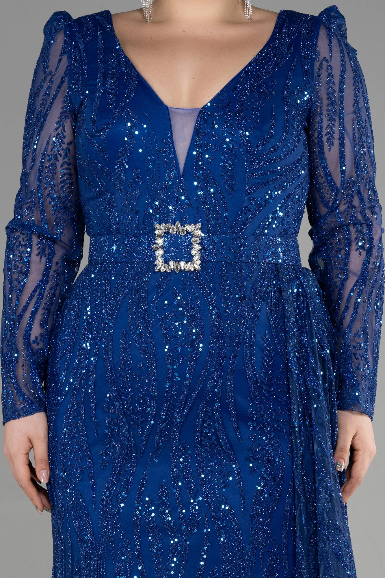Sax Blue-Long Plus Size Engagement Dress ABU3562