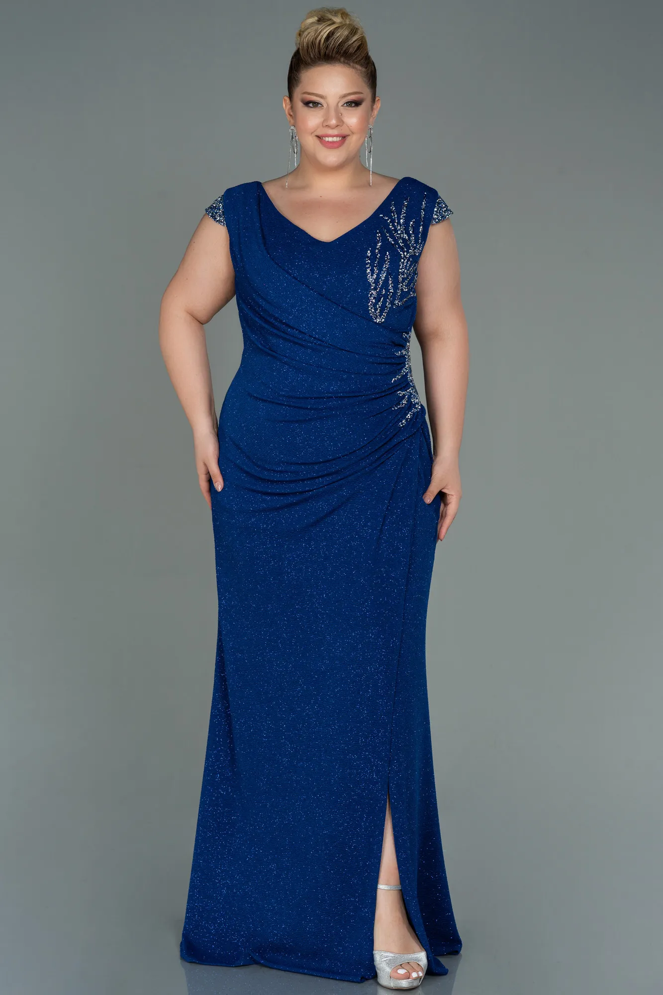 Sax Blue-Long Plus Size Evening Dress ABU2438